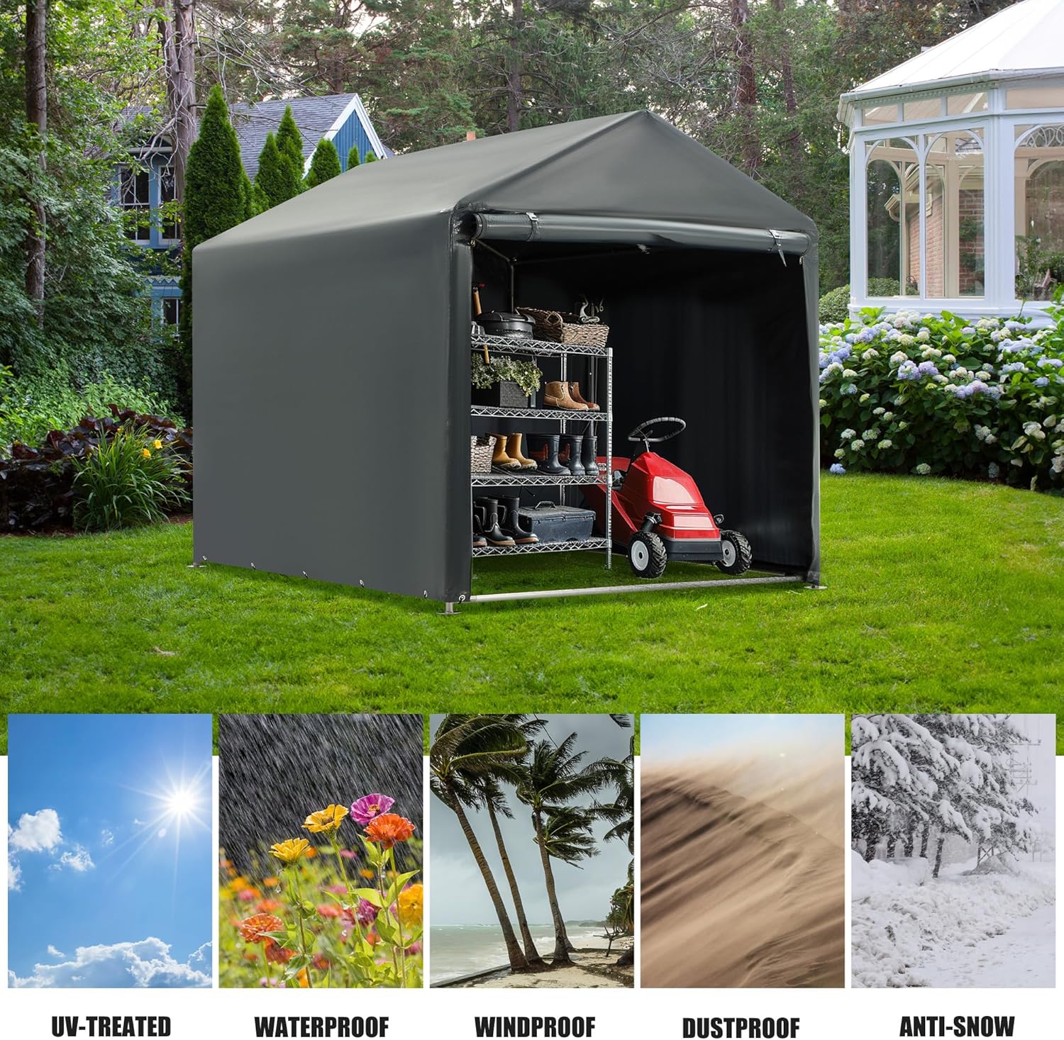 Diagram illustrating the heavy-duty metal frame of the MELLCOM Portable Storage Shed