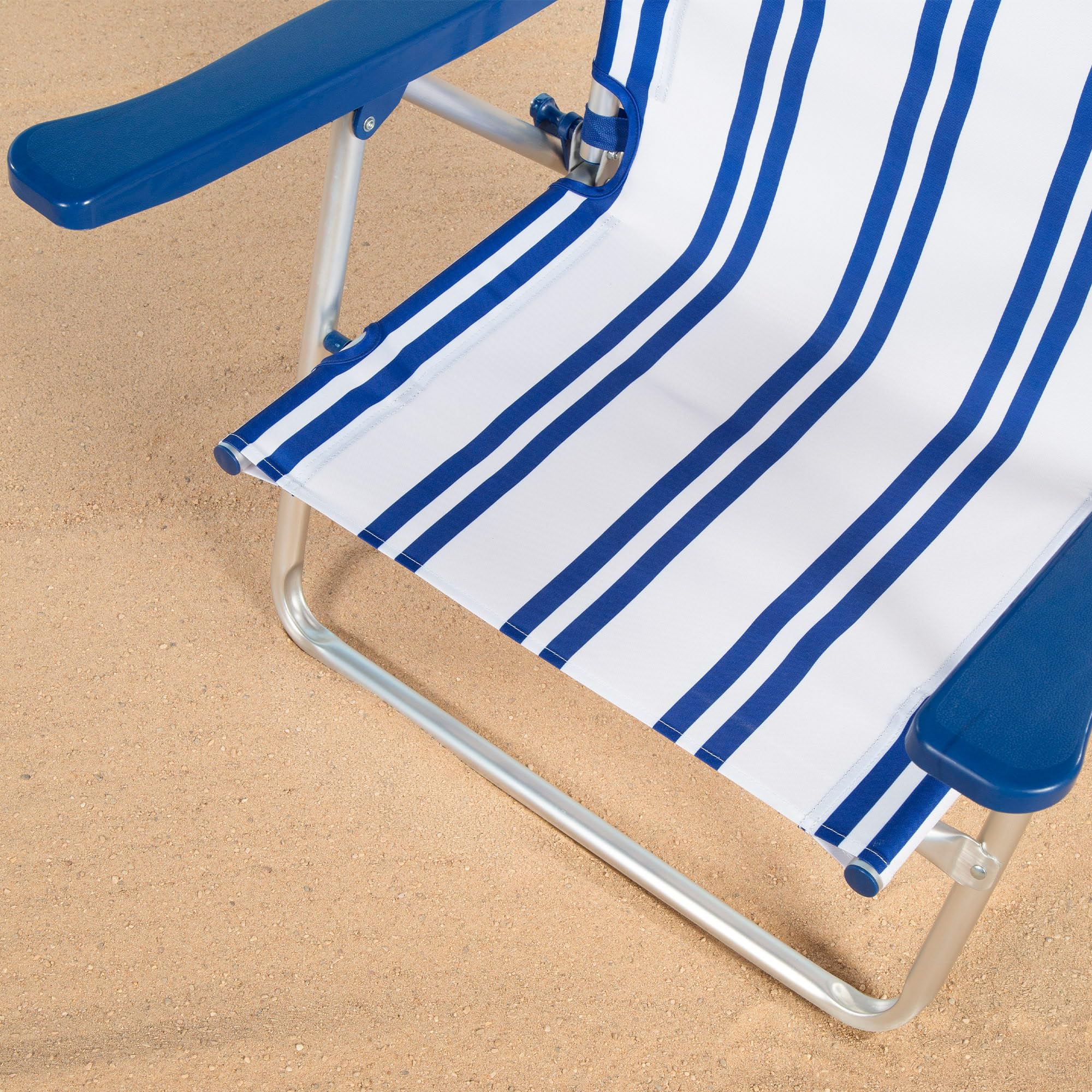 AKTIVE Silla de Playa Plegable, Rayas marineras, 48x45x83 cm, 6 Posiciones, Aluminio y poliéster, Peso soportado 110 kg, Cojín Acolchado, Asa Transporte, Tumbona (62508)