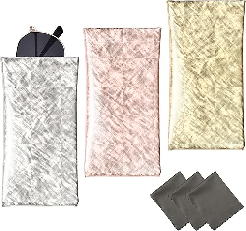 Vemiss Paquete de 3 fundas para lentes, bolsa suave y portátil para lentes de sol