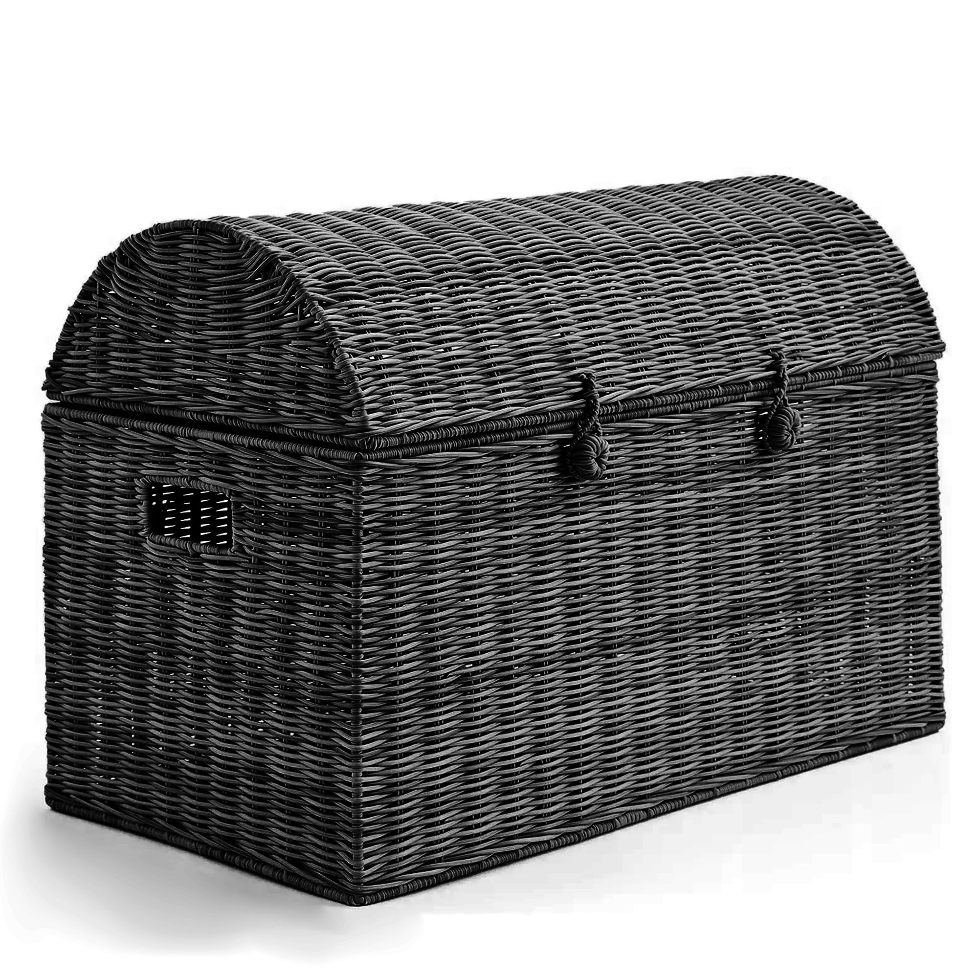 Home Republic Wicker Storage Trunk - Large Storage Box with Lid (Black)