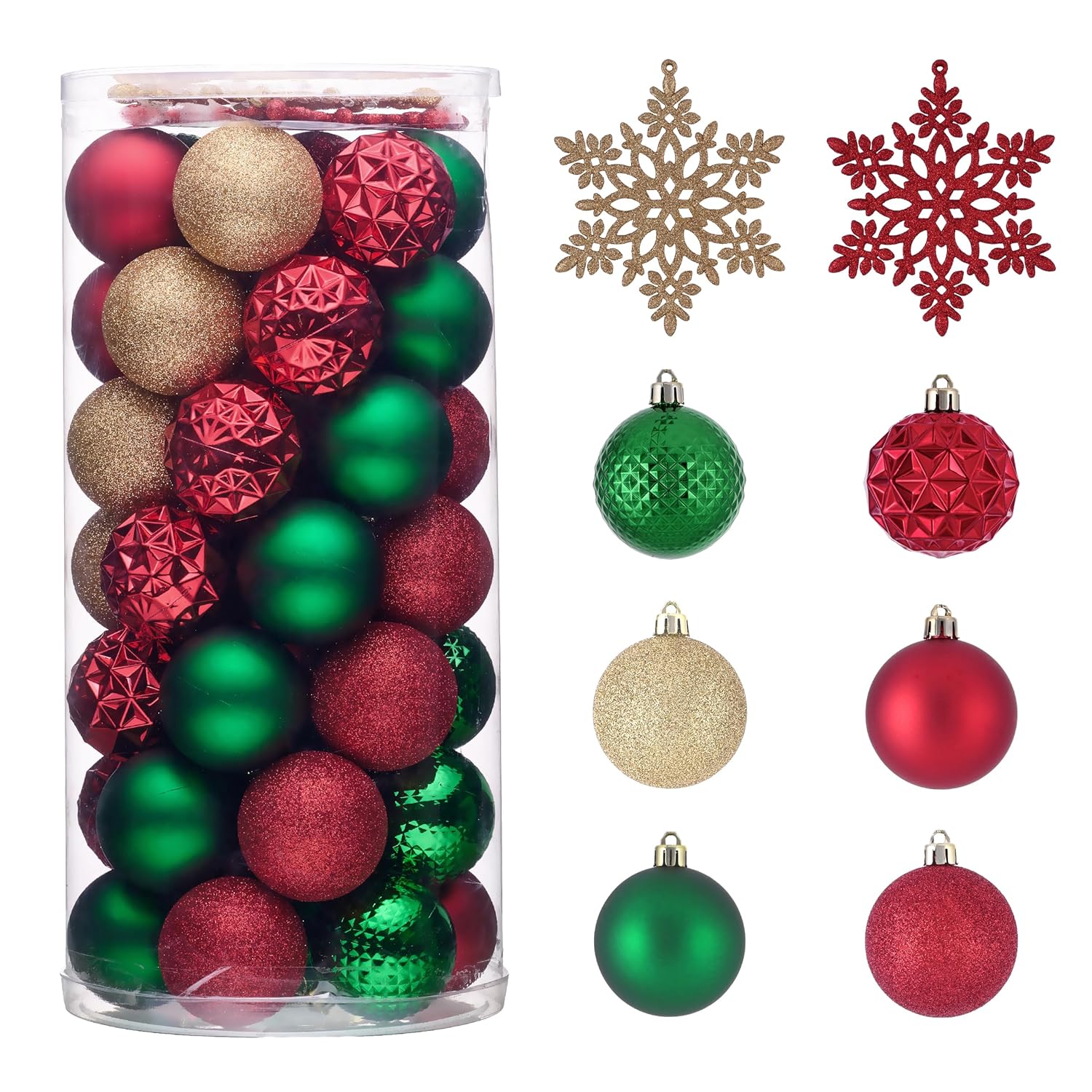 Valery Madelyn Christmas Tree Decorations Ornament Set for Fall Halloween Decor, 50ct Red Green and Gold Shatterproof Christmas Ball Ornaments Bulk, 2.36 Inches Hanging Decor...