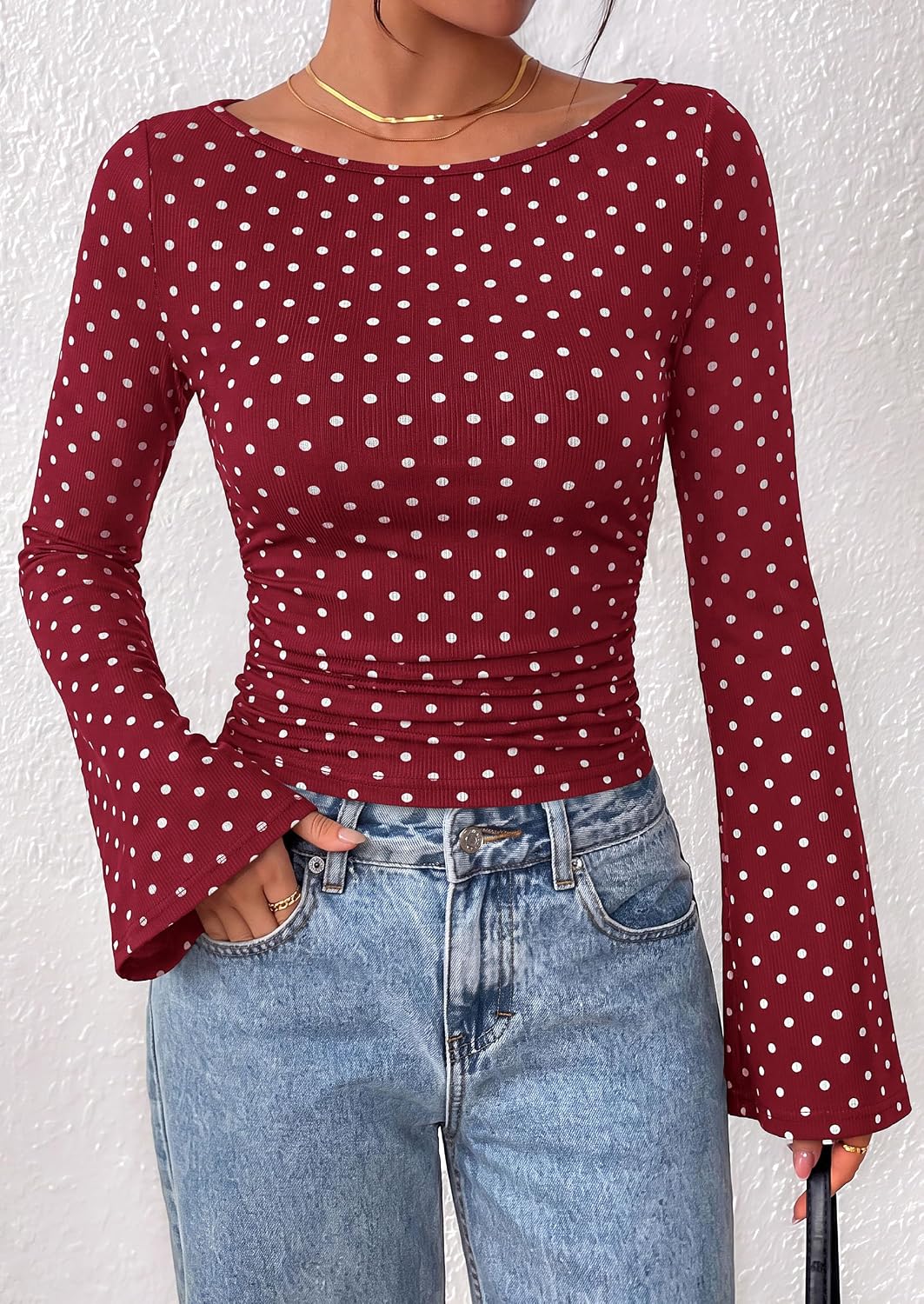  Womens Bell Long Sleeve Ribbed Knit Tops thumbnail