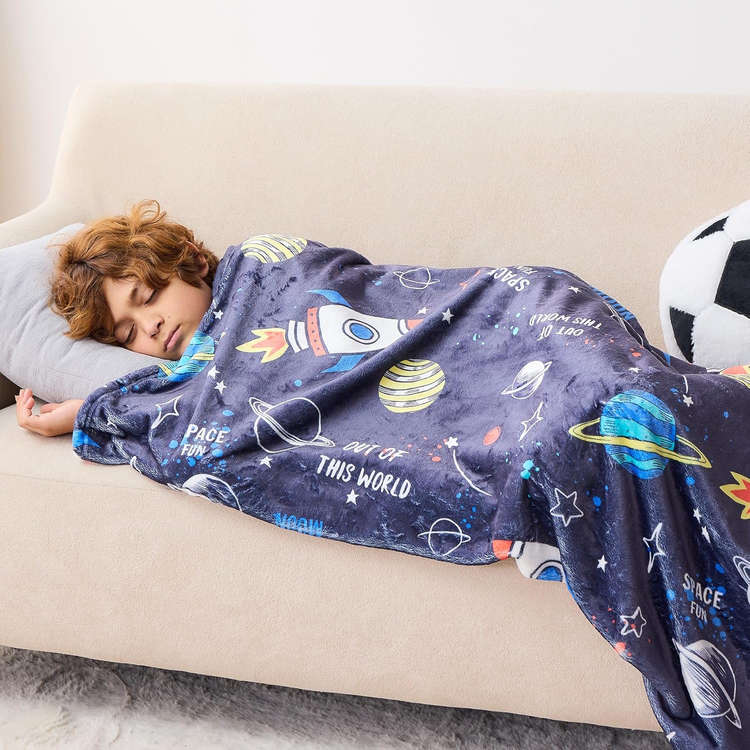 Wajade Toddler Fleece Space Blanket for Boys Kids 3D Rocket Planets Soft Throw Blanket Birthday Christmas Halloween Space Decor for Children 50"x60" - Image 7