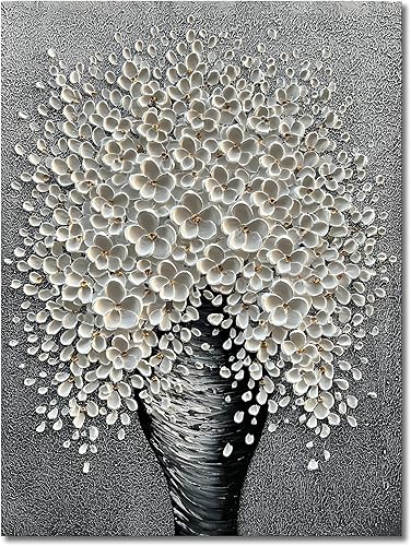 Miniatura 8 de Epicler pintura al óleo de flores blancas pintada a mano, contemporánea, abstracta, decoración para el hogar, pintura de arte decorativo de pared,