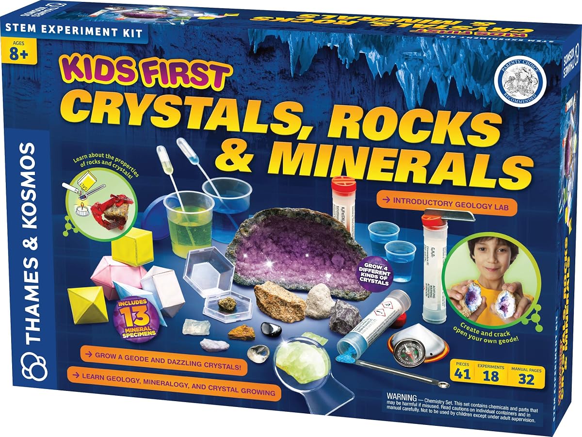 Thames & Kosmos Kids First Crystals, Rocks & Minerals Science Experiment Kit, Introducción a la geología, mineralogía y cultivo de cristales para estudiantes tempranos