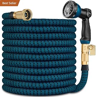 Expandable Garden Hose 50 ft – 2025 New Flexible Garden Hose with 10-Function Spray Gun, Pure Brass 3/4” Fittings – Lightweight, Durable, and Kink-Free, 50ft Water Hoses for Gardening(Black Blue) - Amazon product rated Grade A