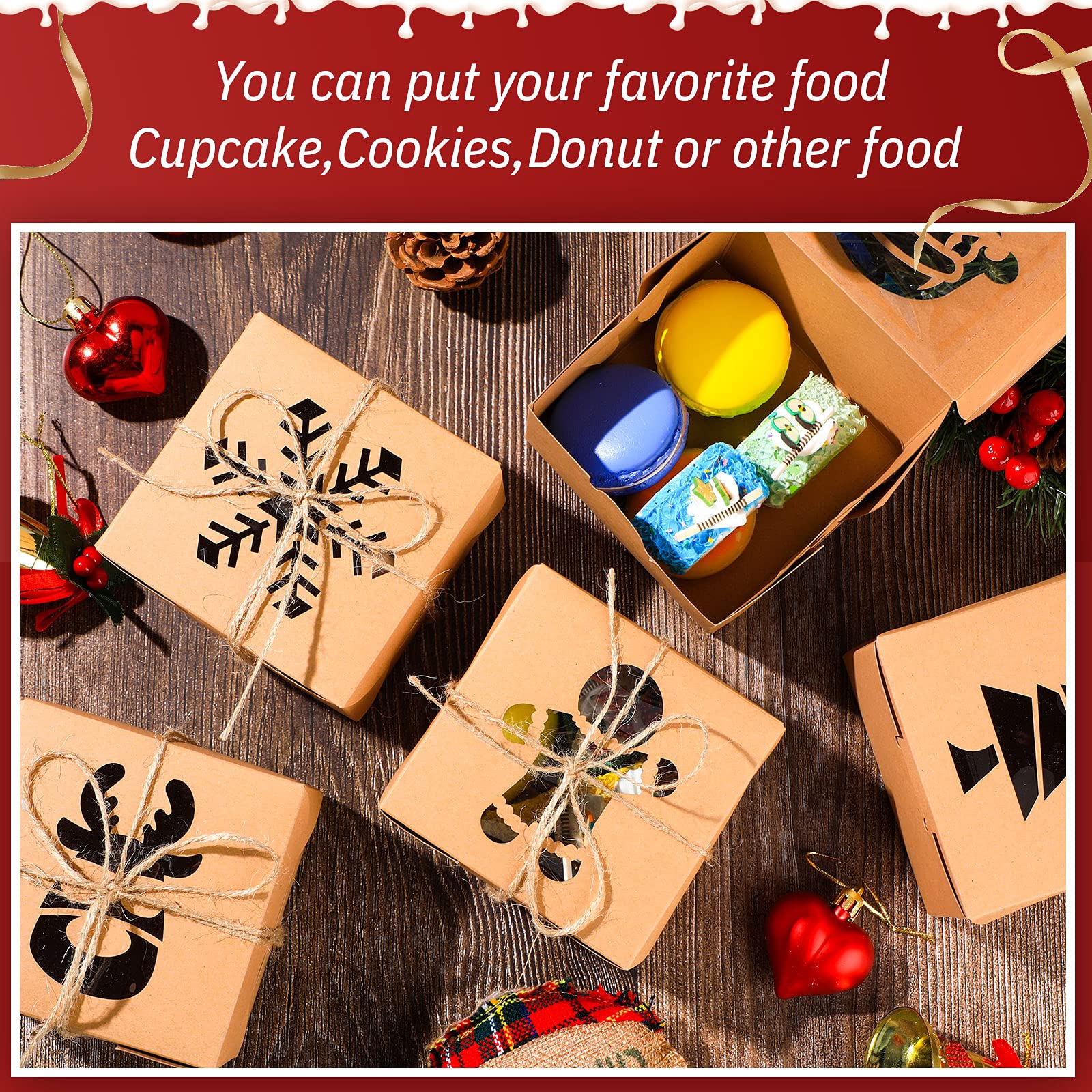 Christmas Cookie Boxes - 30 Pack Kraft Gift Boxes -3 Christmas Cookie Boxes - 30 Pack Kraft Gift Boxes -3