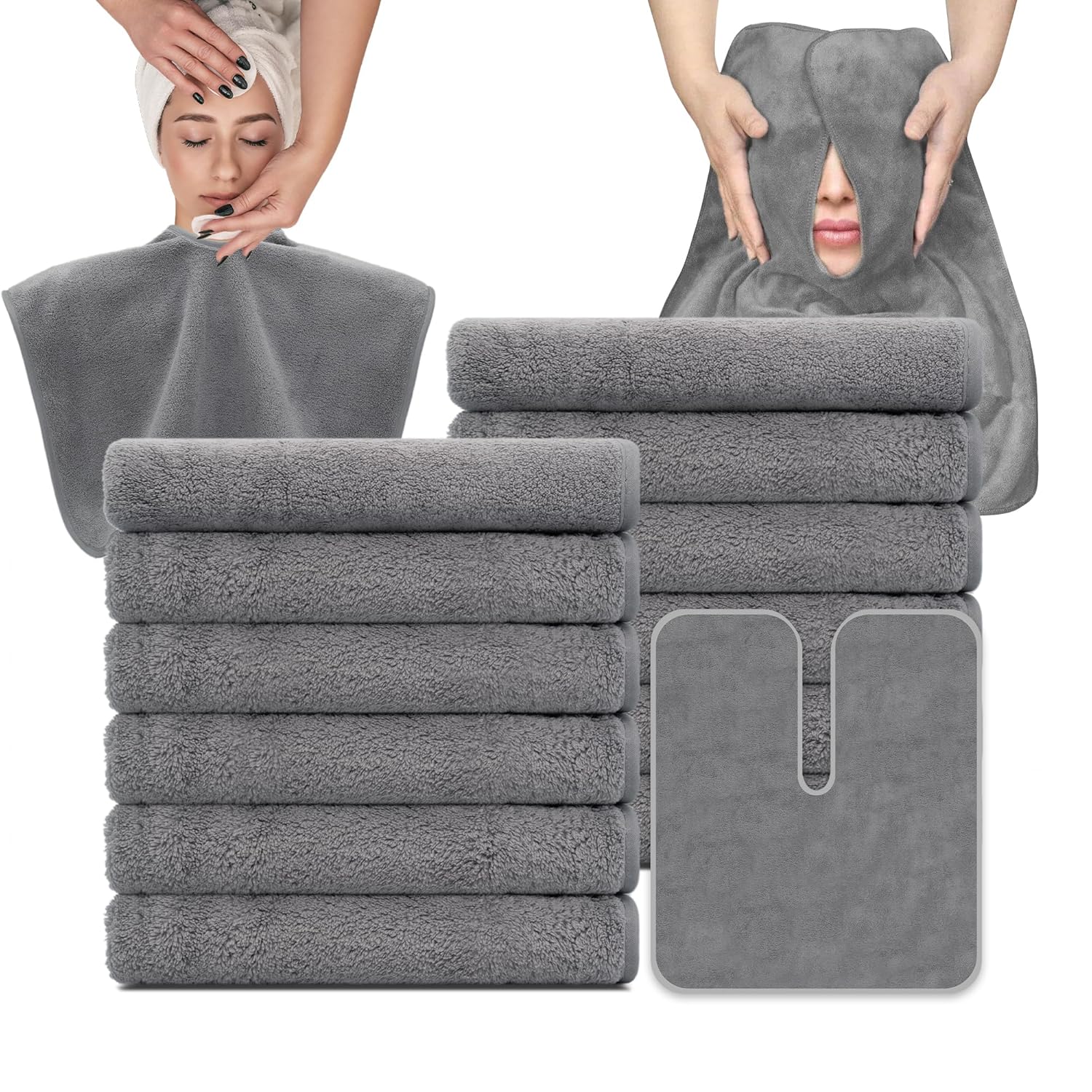 mayoken® 12PCS U-Shaped Microfiber Facial Towels for Estheticians, Ultra-Soft & Absorbent Spa Towels for Massage, Facial Steam & Skincare (Gray) mayoken® 12PCS U-Shaped Microfiber Facial Towels for Estheticians, Ultra-Soft & Absorbent Spa Towels for Massage, Facial Steam & Skincare (Gray)