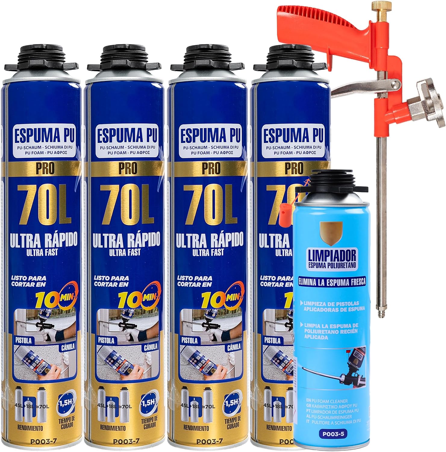 Kit espuma poliuretano 70L + 4 botes 750ml + pistola