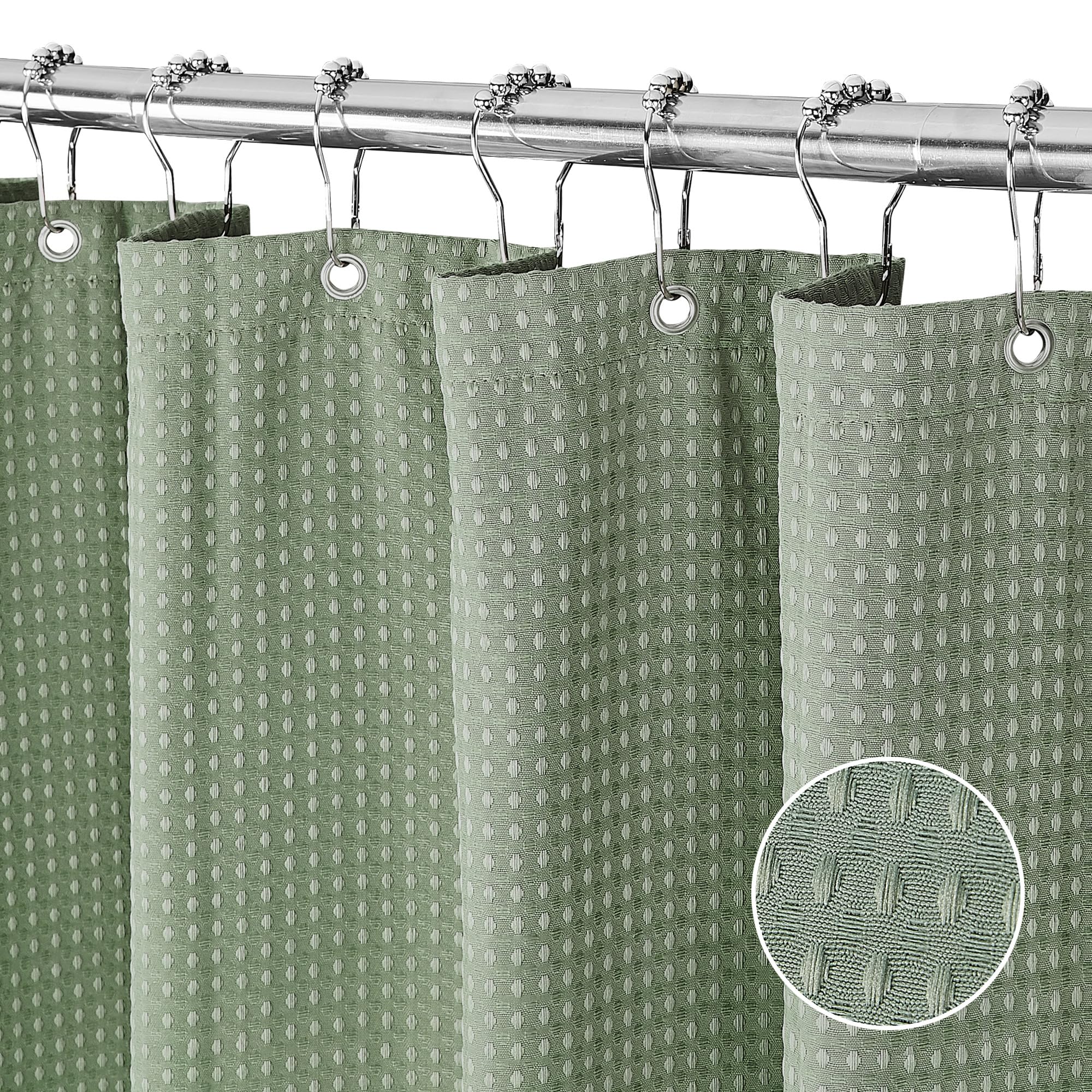 FIISAYL Wafel douchegordijn Shower Curtains met magneet wasbaar textiel polyester stof bad gordijn met 12 douchegordijnringen waterdicht voor douche en badkuip 183 x 198 cm (wit