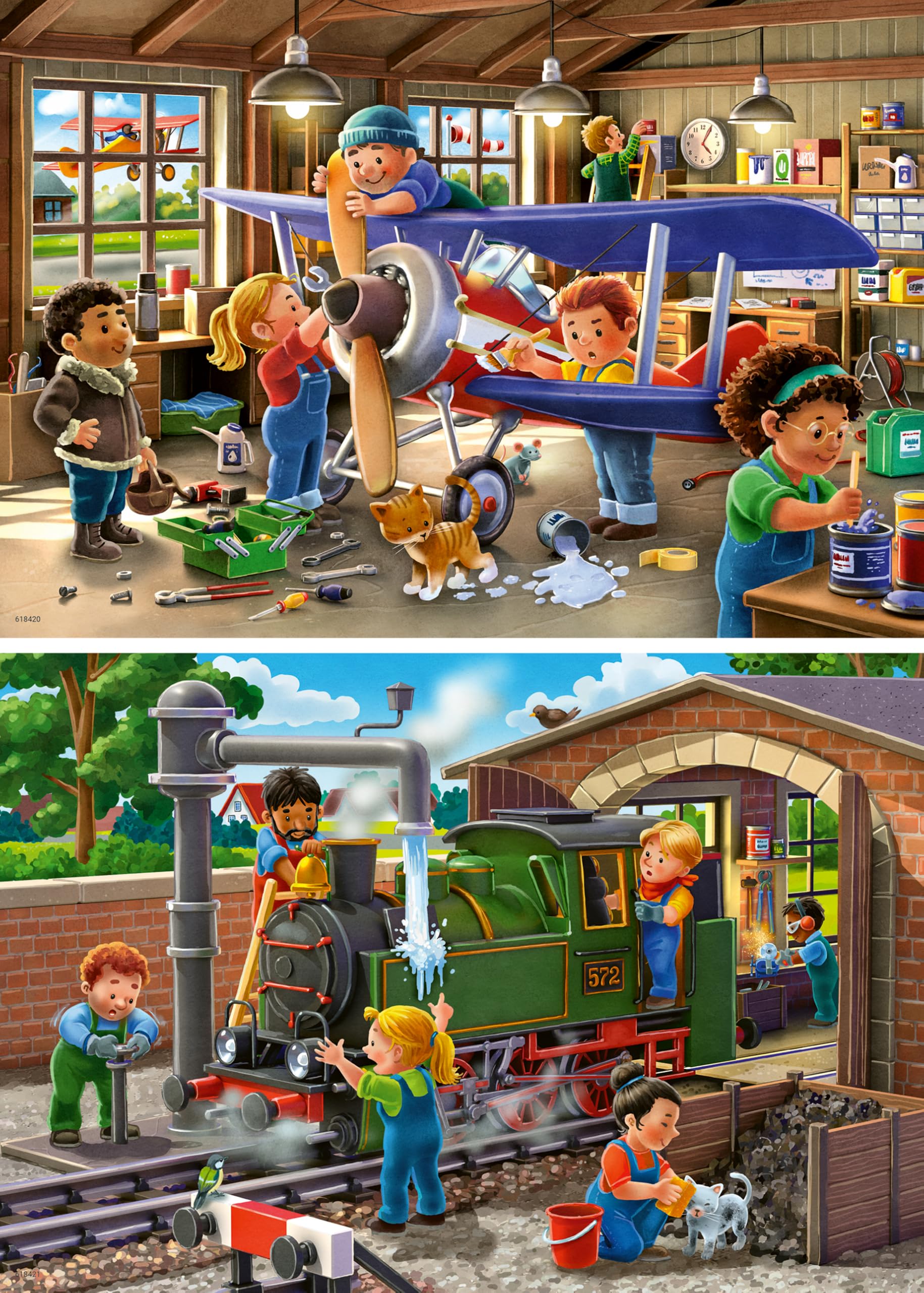 Ravensburger Airplane & Train Repairs - Jigsaw Puzzles for Boys and Girls Age 3 Years Up - 2x 24 Pieces, White, 48 pieces, 26cm x 18cm - Image 2