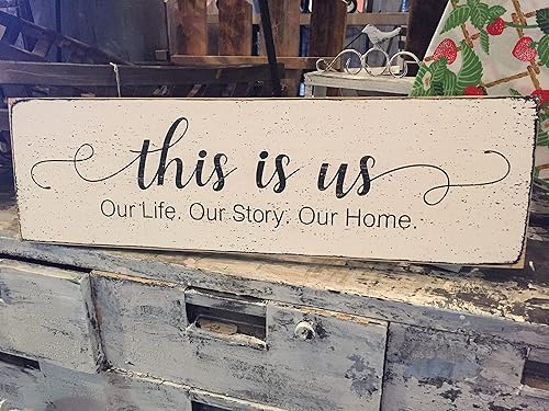 LNU Letrero de madera con texto en inglés «This is Us», «This is Us» («This is Us», «This is Us»), diseño vintage primitivo, para puerta, jardín,