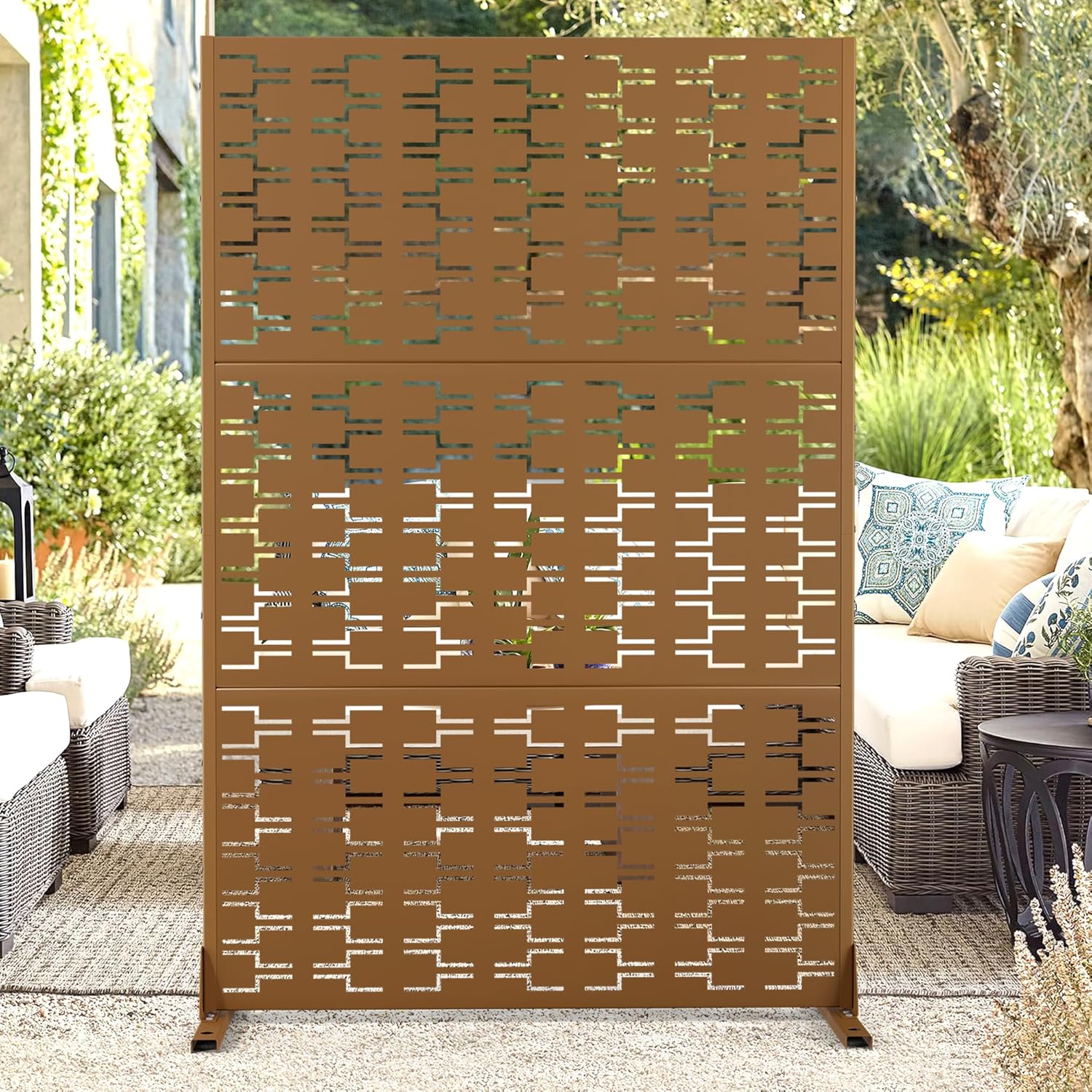 72" H47" W Metal Privacy Screen Outdoor Privacy Screen Freestanding, Outdoor Privacy Screens and Panels for Patio Lawn Deck(Consists of 3 Panels)