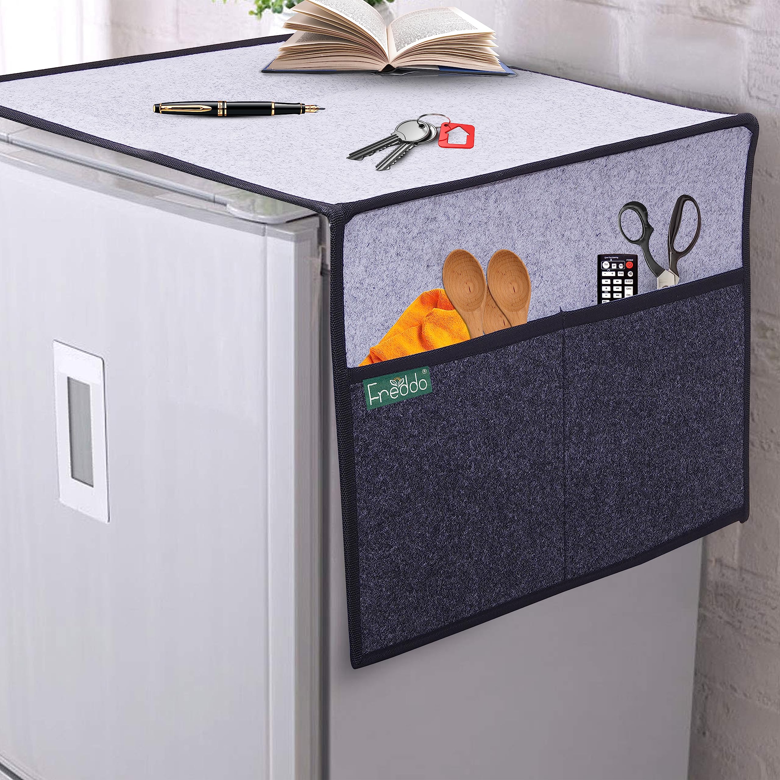 FREDDO Refrigerator/Fridge Top Cover with 5 Pocket and 1 Small Pocket for Mobile (Top Area 35 x 24 inch), Grey Black Color, Pack of 1 Piece (B0CV9VRC8Z) Amazon Price History, Amazon Price Tracker
