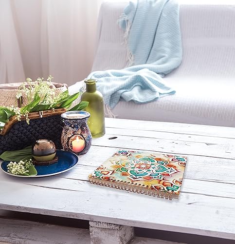 Miniatura 4 de NEGIGA Cuaderno de espiral con patrón de flores marroquíes estilo bohemio retro de 8.3 x 5.5 pulgadas, tapa dura, con rayas universitarias, diario