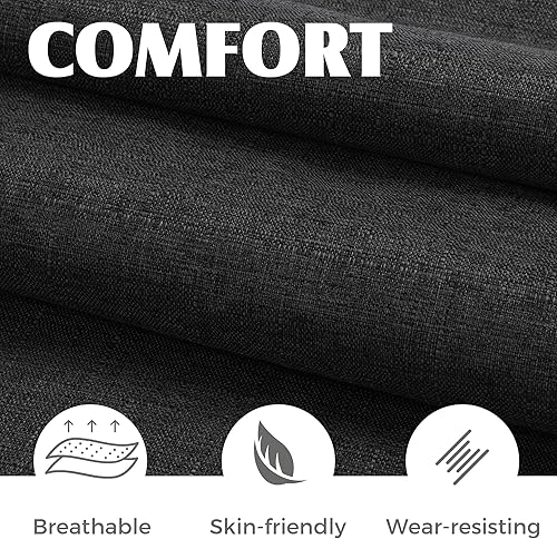 Miniatura 4 de thksbought Juego de 4 sillas de comedor tapizadas de tela con detalles de botones incrustados (Juego de 4 en negro) Lino (carbón),Lino