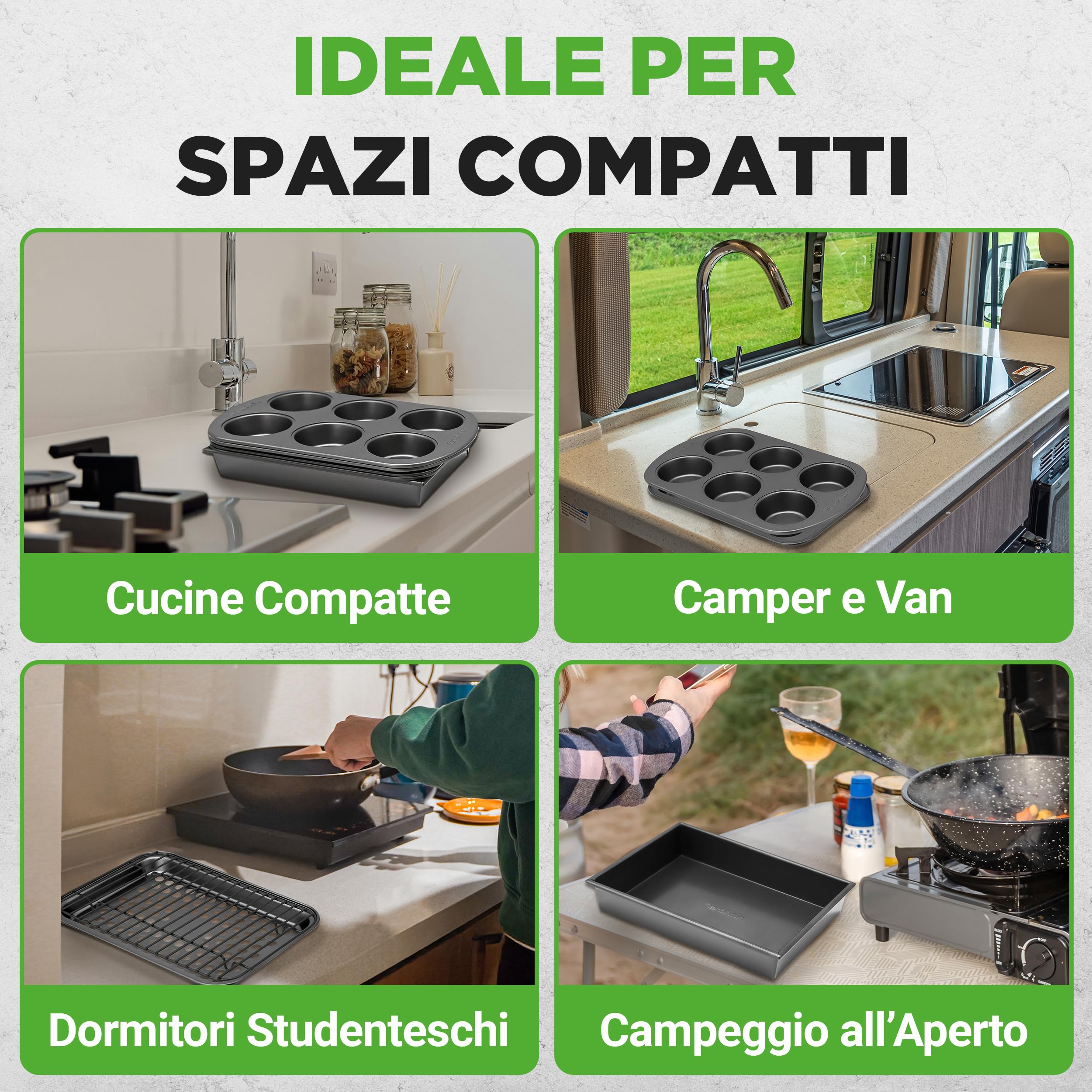NutriChef Set 6 Teglie da Forno 6 Pezzi, Teglie Forno per Pane, Patatine, Dolci, Torta, Biscotti, Stampo Muffin in Acciaio Resistente