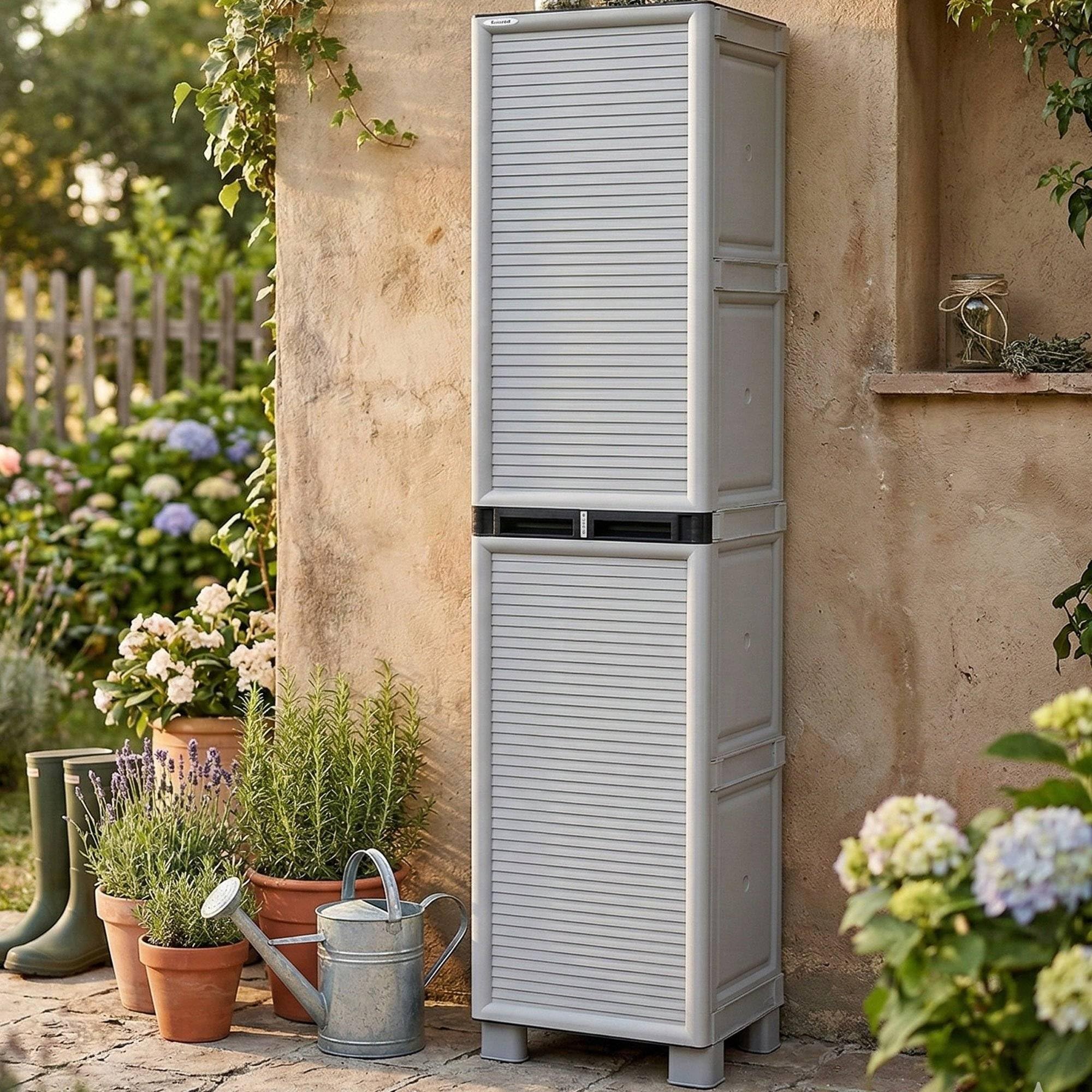 Dmora Armadio da esterno Namur, Mobile Multiuso, Armadio per lavanderia, Armadietto Outdoor, 100% Made in Italy, Grigio Chiaro, 50x39h172 cm