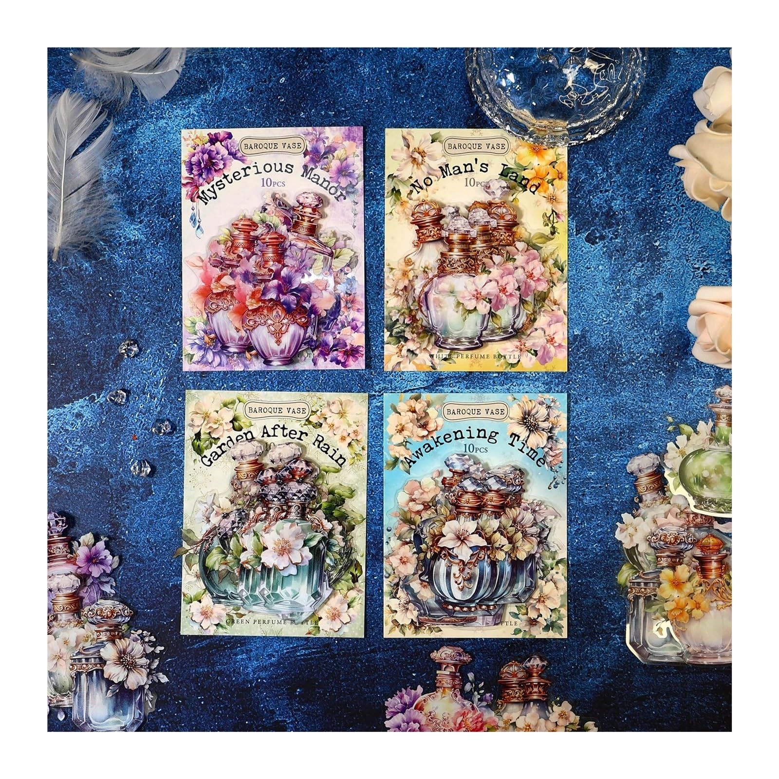 Hof Ecke Scrapbooking Papier 8 teile/paket 15 pack Vintage PET Blumen Flaschen Aufkleber Dekor DIY Scrapbooking Materialien Kunst Collage Schreibwaren Ästhetik Aufkleber(E)