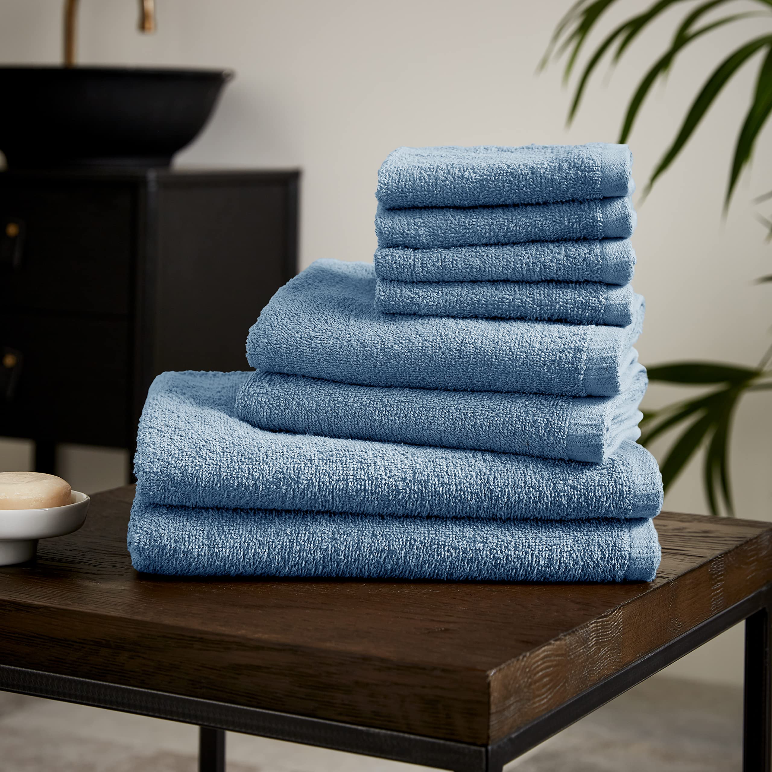 Catherine Lansfield Blue 'Quick Dry Cotton' 8 Piece Towel Set In