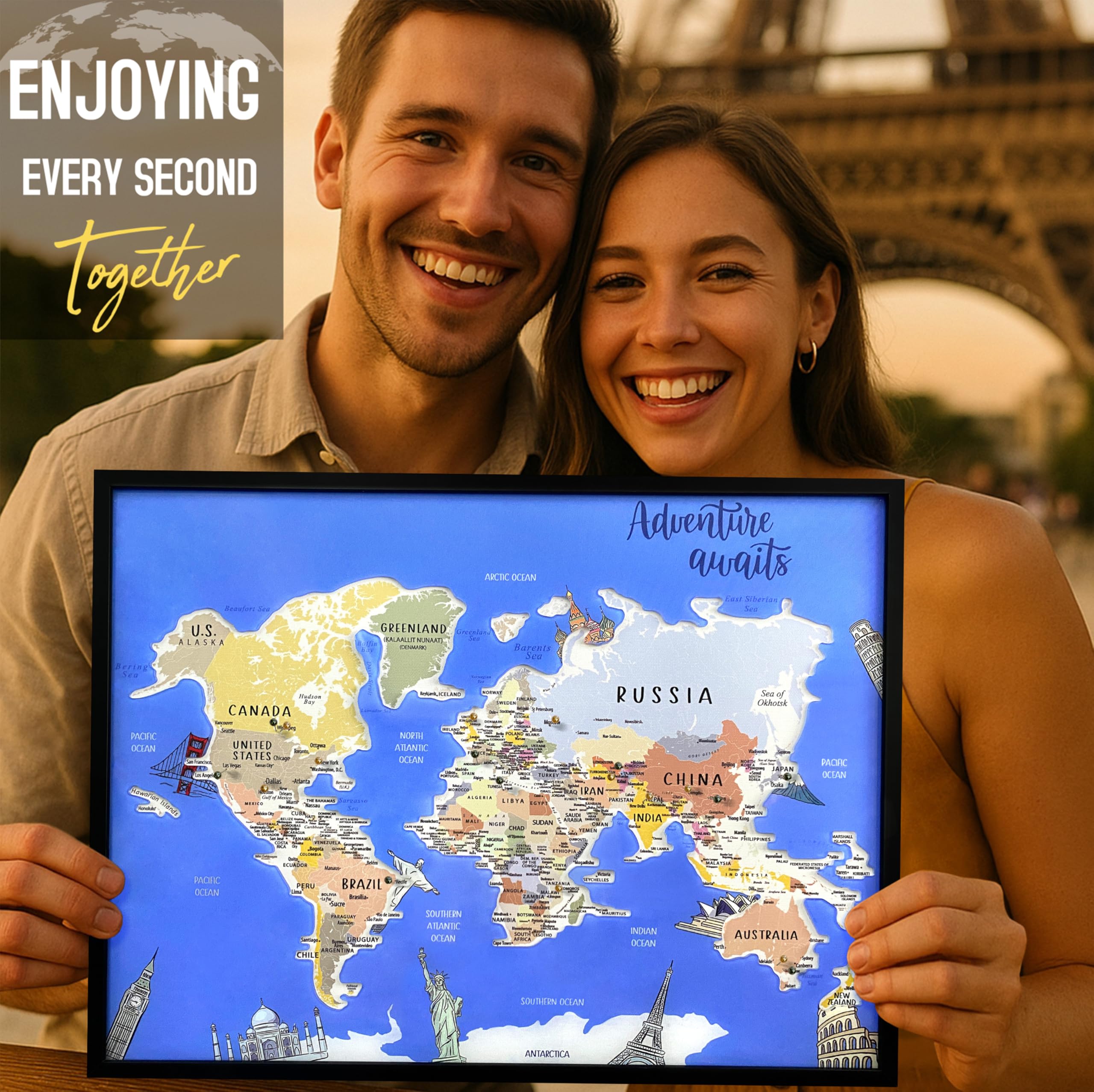flinelife Tablero de pines de mapa del mundo, 17 x 13 pulgadas, mapa de viaje mundial con pines, perfecto para viajeros, parejas, familias o regalo de jubilación