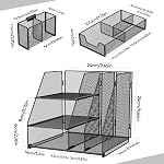 ADO03 Metal Mesh Desk Organizer with File Holder, 2-Tier Paper Letter Tray and one Drawer, 2 Pen Holders & 2 Vertical Magazine Holders for Office Supplies