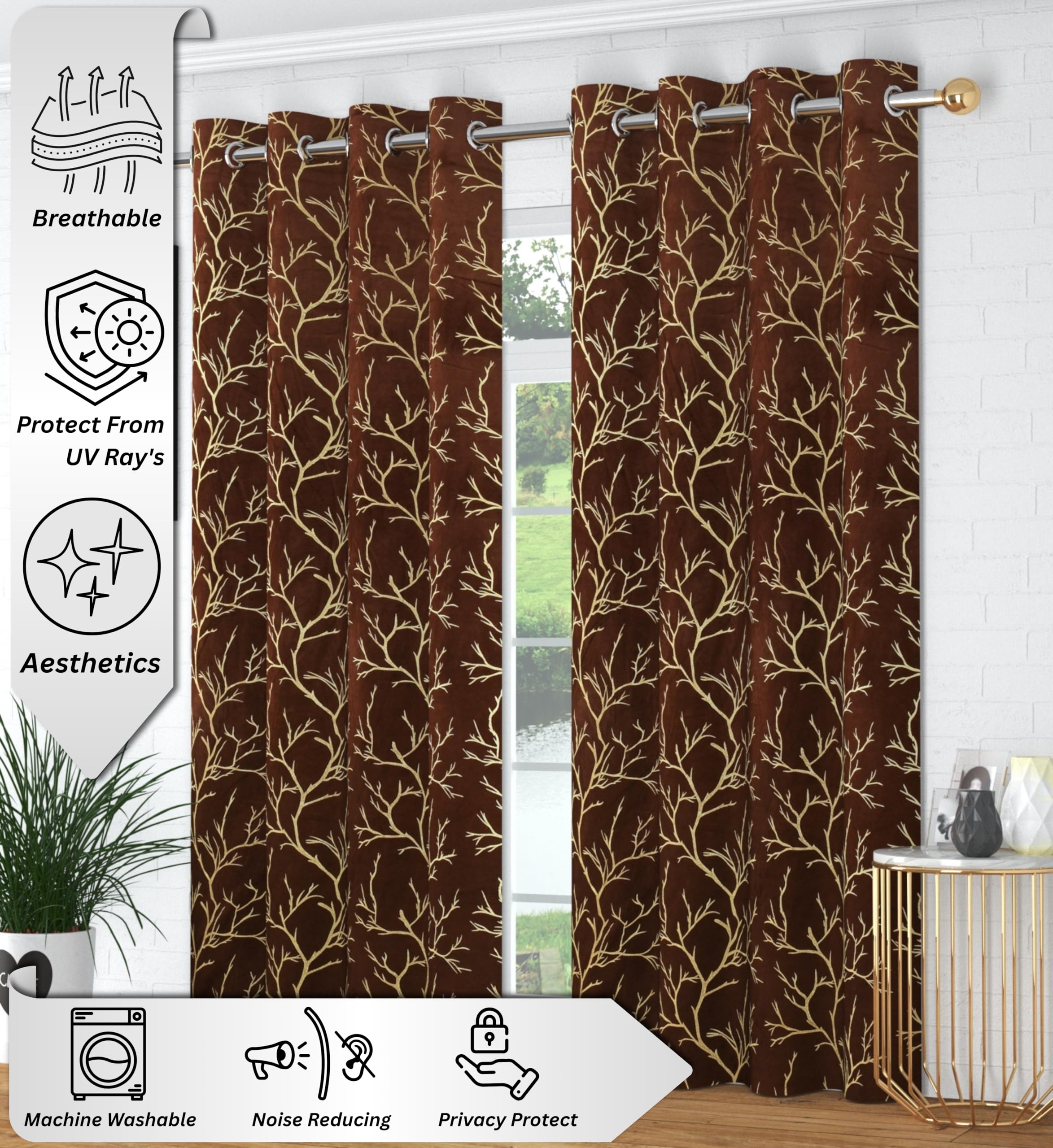 RED RIBBON DECOR Heavy Velvet Fabric Room Darkening Curtains 11 Feet for Long Door, Brown, Pack of 2 Pieces 2