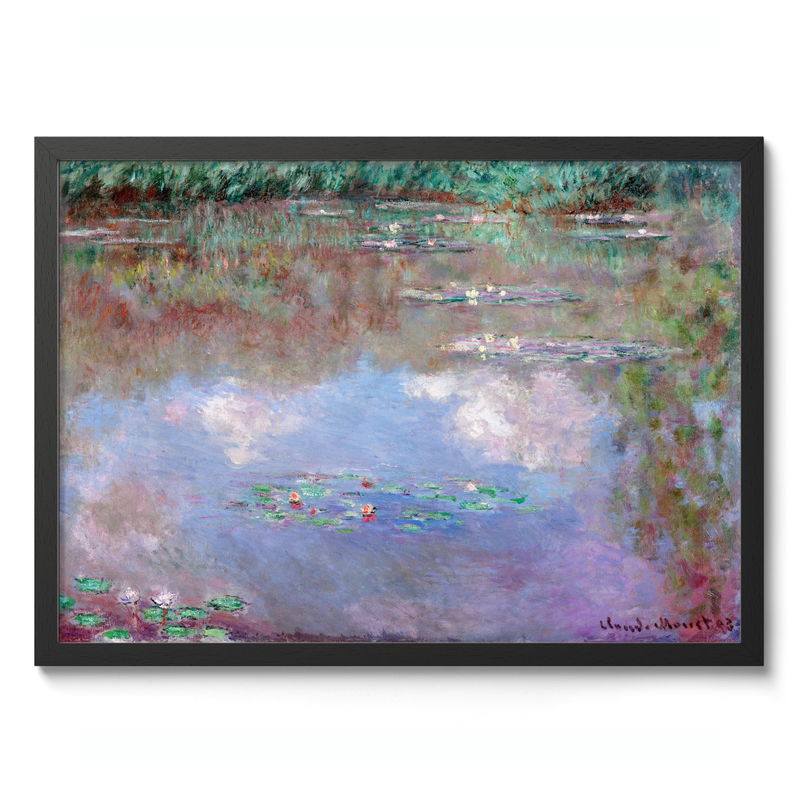 Clouds In The Lily Pond Claude Monet Art Print, Classic Art Painting Poster, Impressionism Art Exhibition Modern Wall Art, Minimalist Home Decor Picture Artwork, A3 (Black Frame) - 45x32.8cm