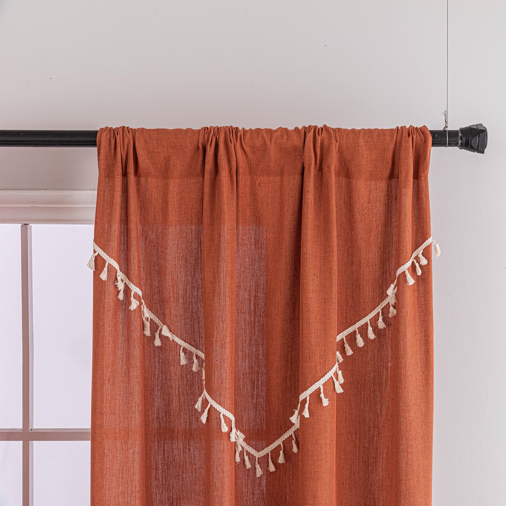 Amazon｜Zeeinx テラコッタ ボーホー カーテン 寝室 リビングルーム 長