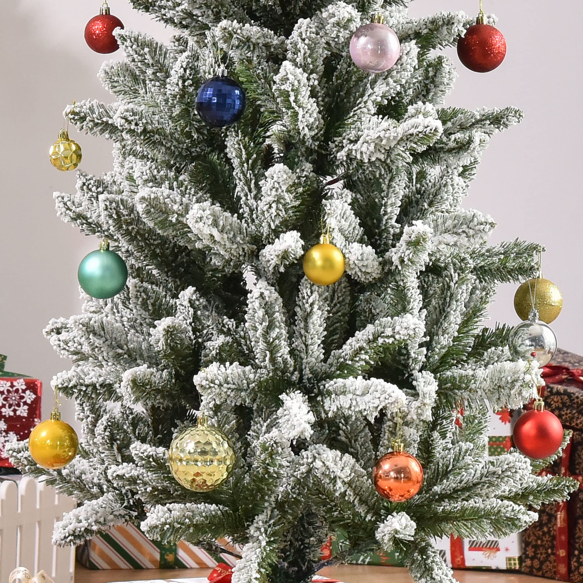HOMCOM Árbol de Navidad Nevado Artificial 394 Ramas Ø60x180 cm Verde Blanco | Ignífugas de PVC, Apertura Automática, Base Plegable, Soporte de Acero, Decoración Interior, Estrecho y Alto