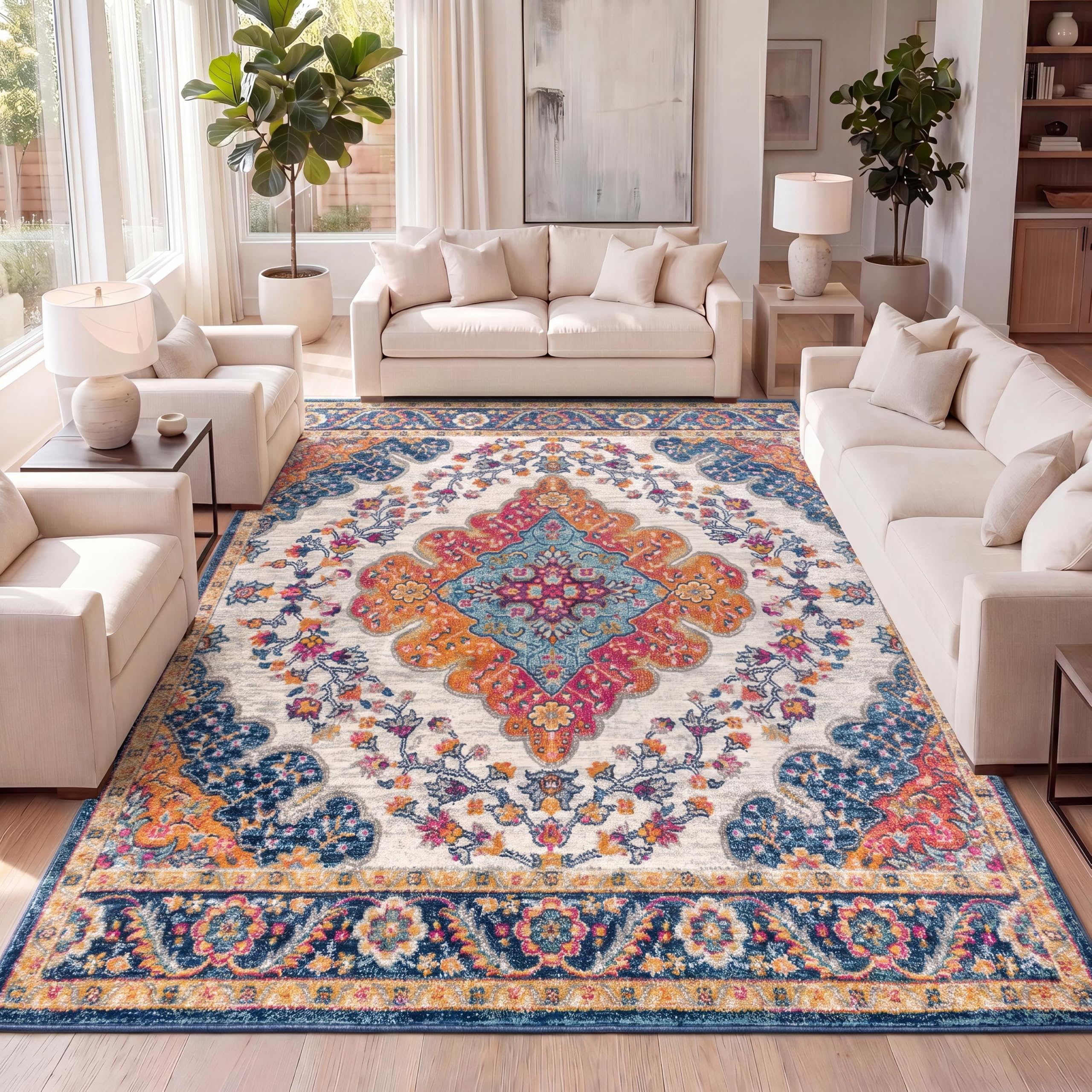 Amazon.com: JONATHAN Y Boho Vintage Blue/Multi Indoor Area Rug