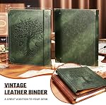Ovesmusl Leather 3 Ring Binder Fits 8.5"x11" Letter Size Paper, 1 Inch Round Ring Binder Holds 200 Sheets, Notepad Paper Cover Loose Leaf Organizer, Brown Tree
