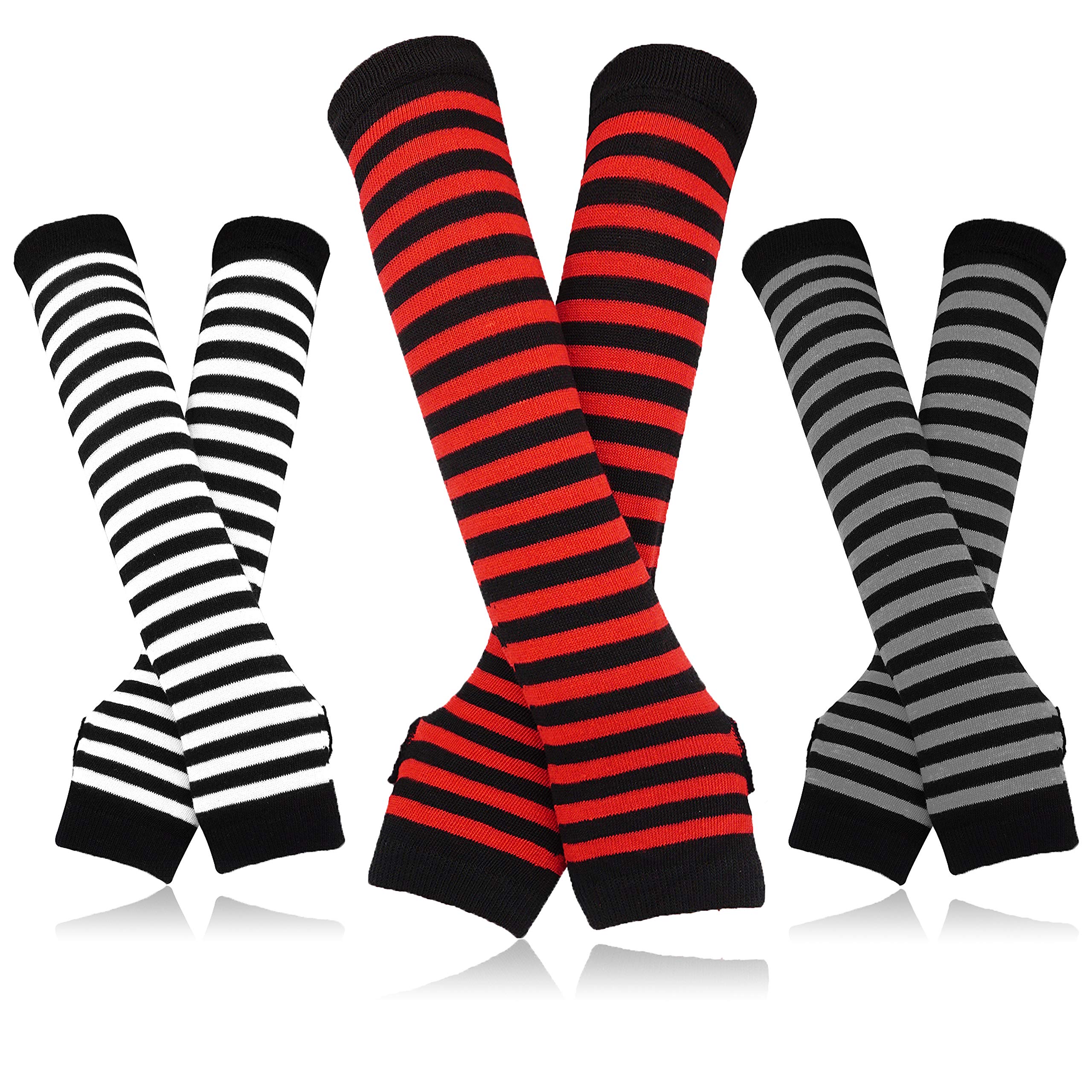 bellady 3 Pairs Striped Arm Warmers Fingerless Gloves for Women-picture-45