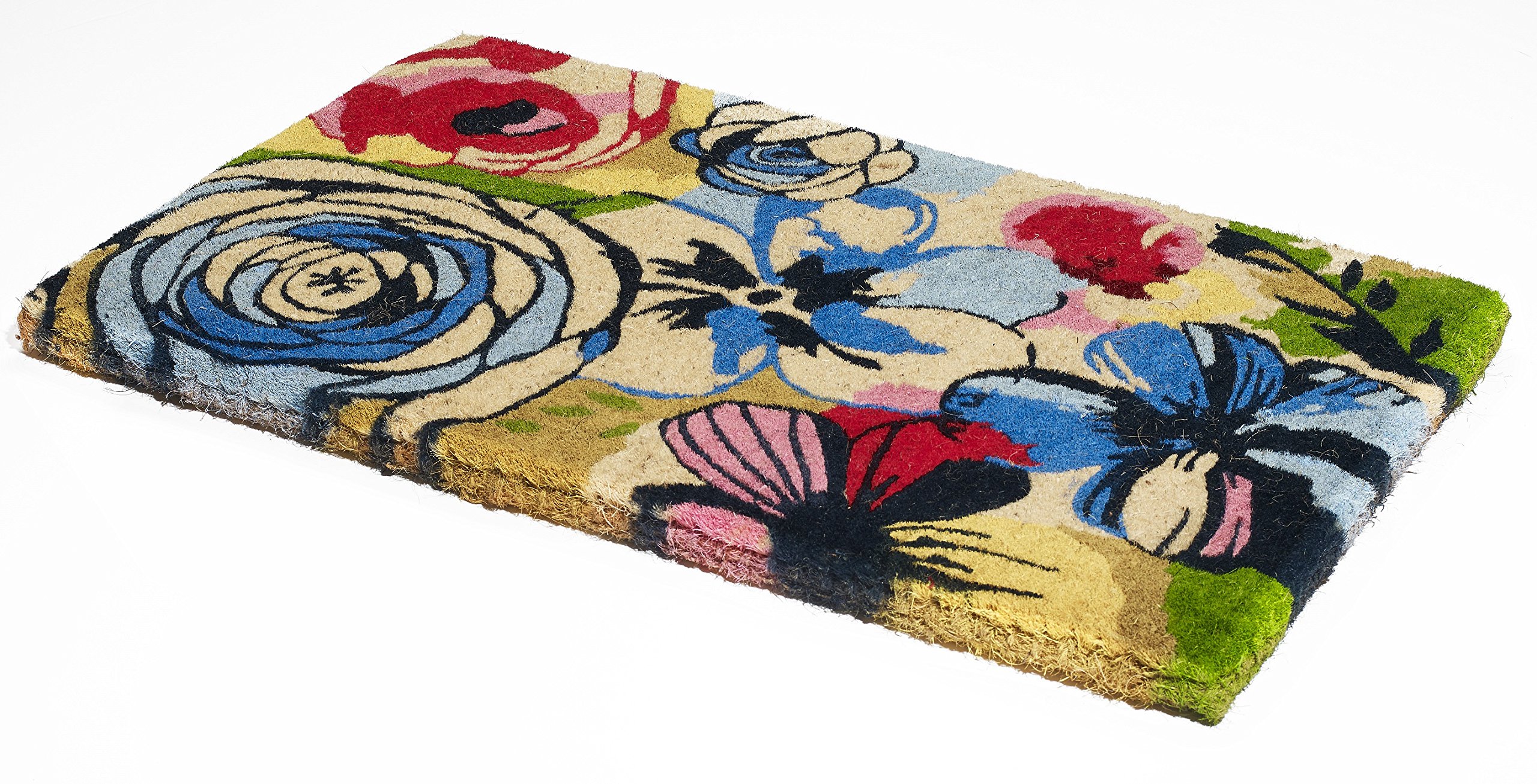 Fab Habitat Extra Thick Doormat - Handwoven, Durable - Natural Coir - Entryway, Front Door, Porch, Patio - Watercolor Floral Multicolor (18" x 30" Thick)