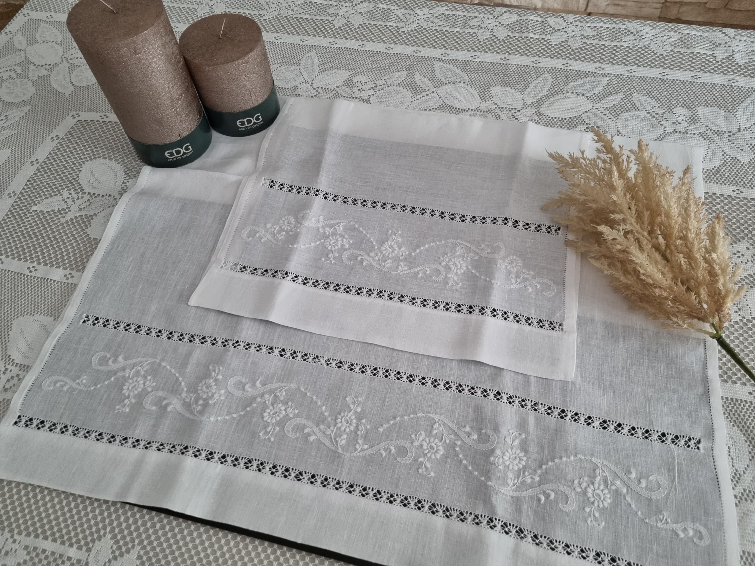 Toallas bordadas a mano de puro lino 1 grande + 1 invitado blanco