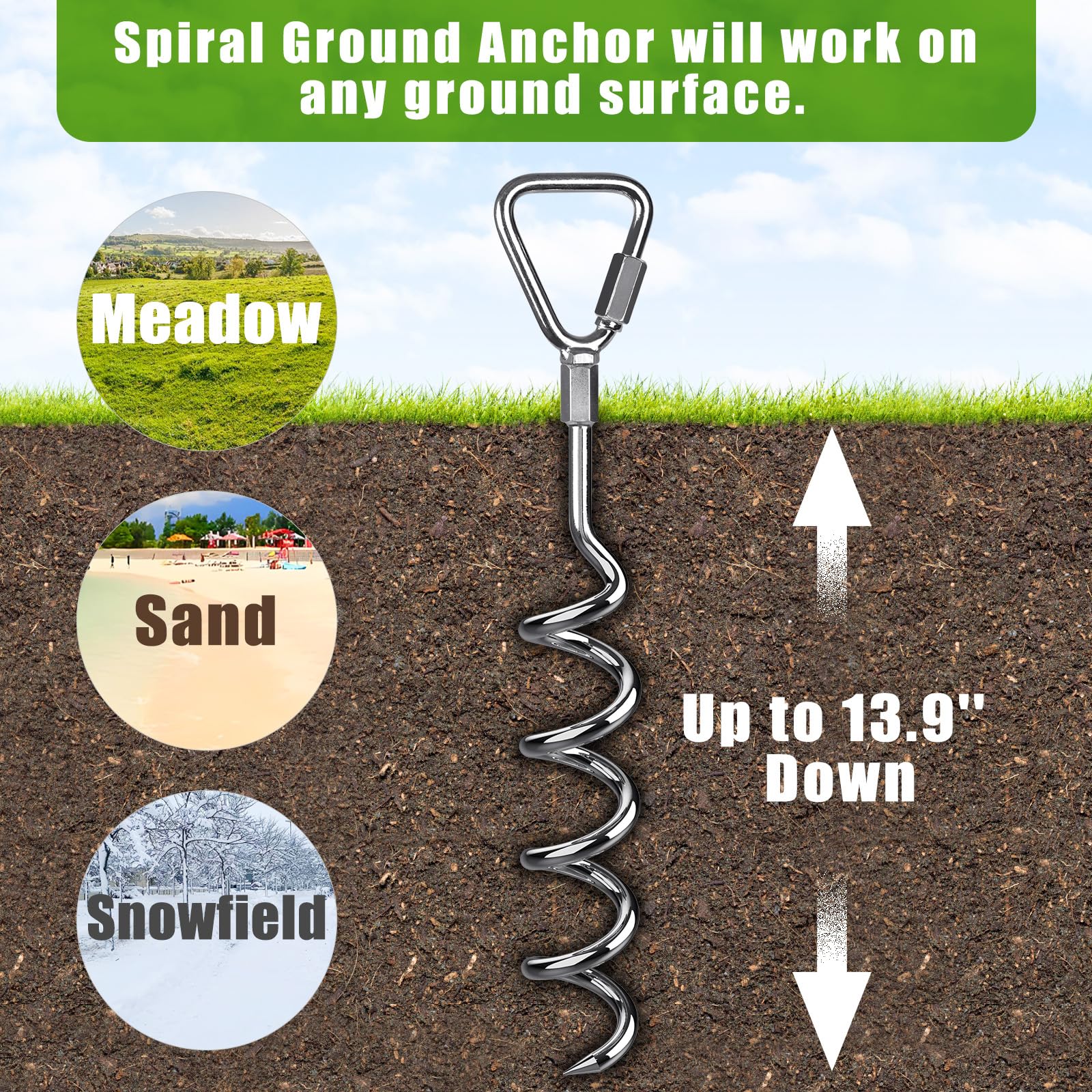 Insaga Lot de 4 piquets d'ancrage au sol robustes en forme de tire-bouchon, piquets de tente pour trampoline - Piquet en spirale pour balançoire de jardin/camping/auvent/abri/chien/abri de voiture