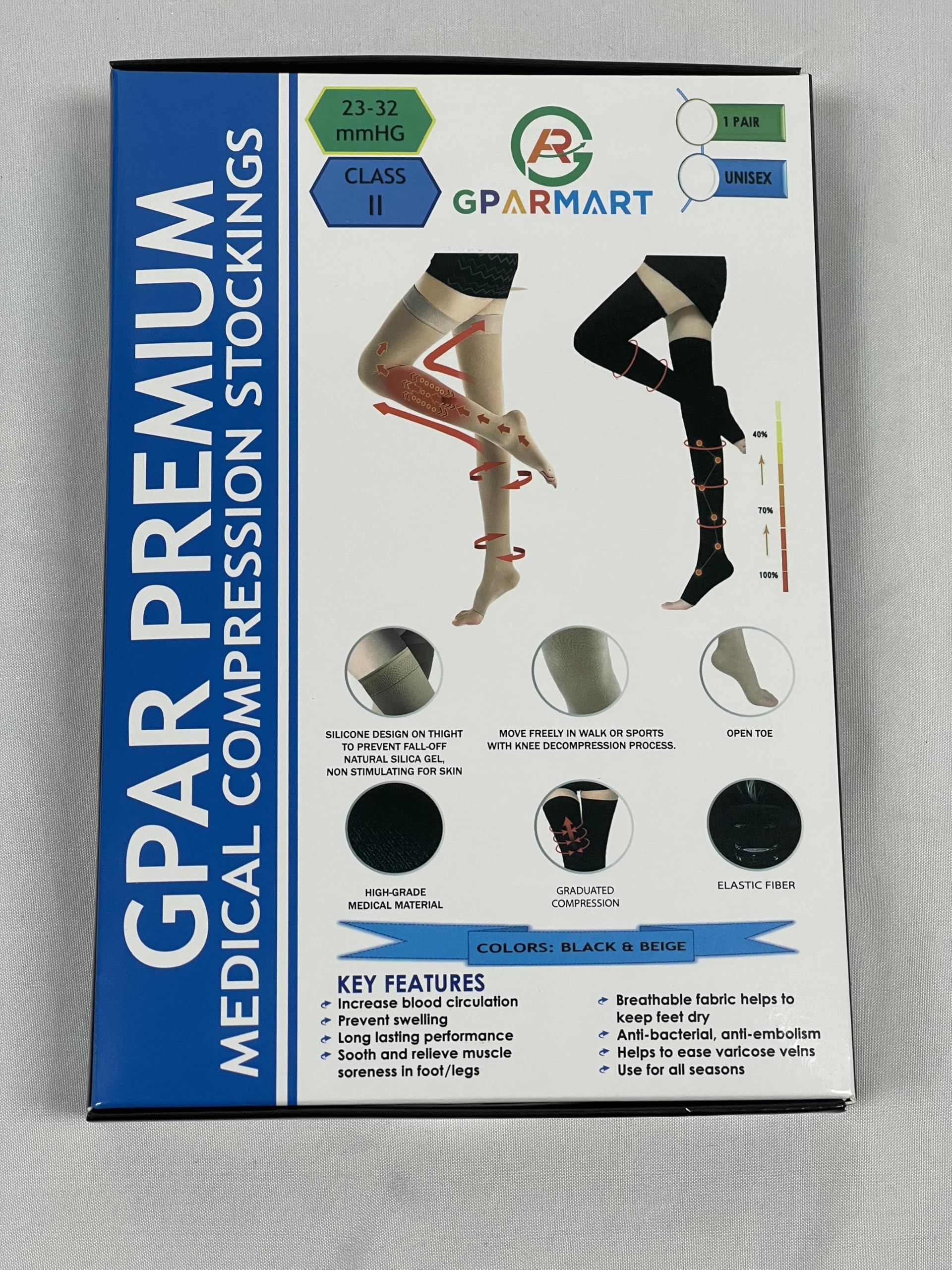 Chaussettes de compression médicales à bout ouvert, classe 2, 23-32 mmHG, pour varices, œdèmes, douleurs aux jambes, pieds enflés, varicosités - Unisexe