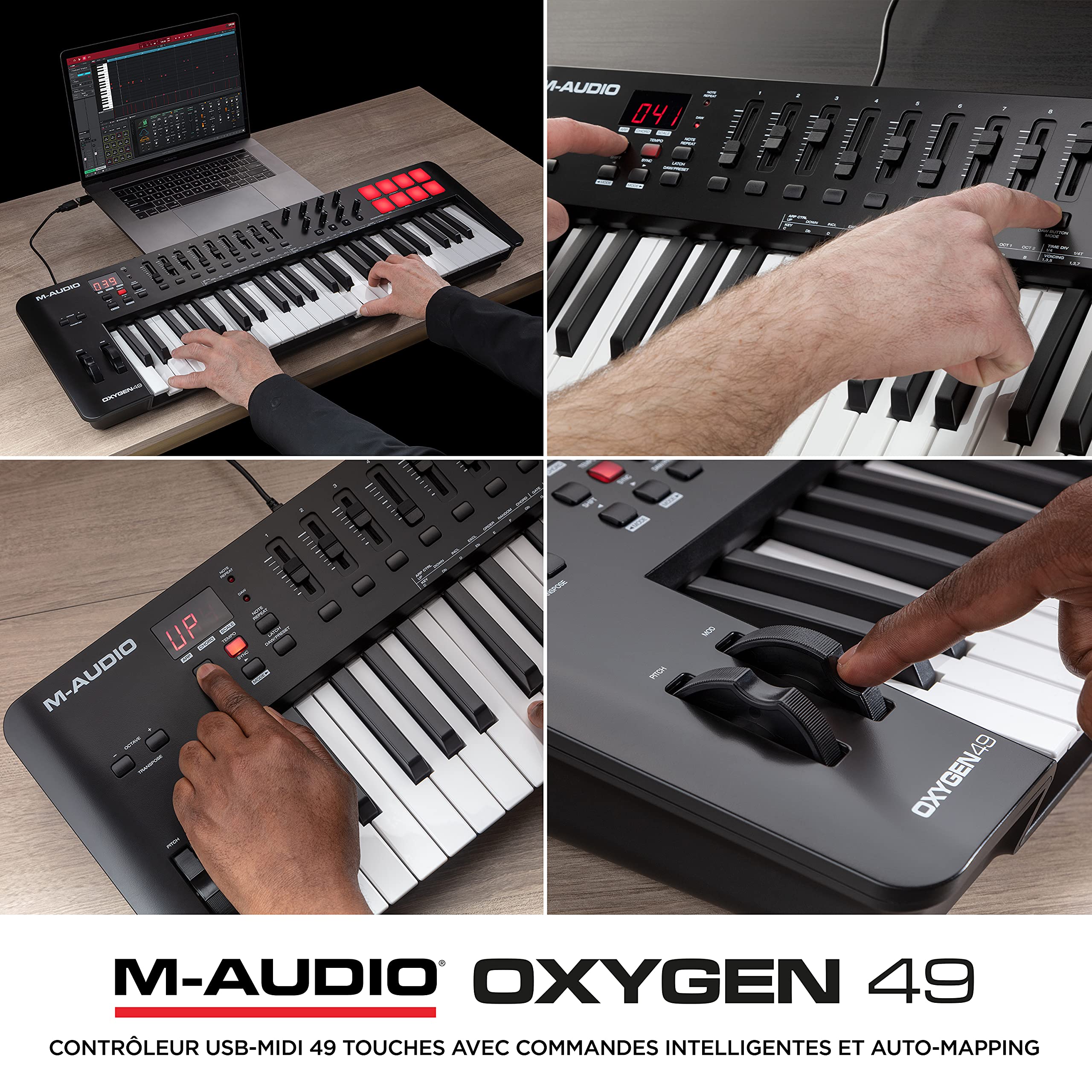 M-AUDIO Oxygen 49 (MKV) - Clavier maître 49 touches MIDI USB avec pads de rythme, modes Smart Chord et Scale, arpégiateur et pack de sons Native Instruments (intégration NKS)