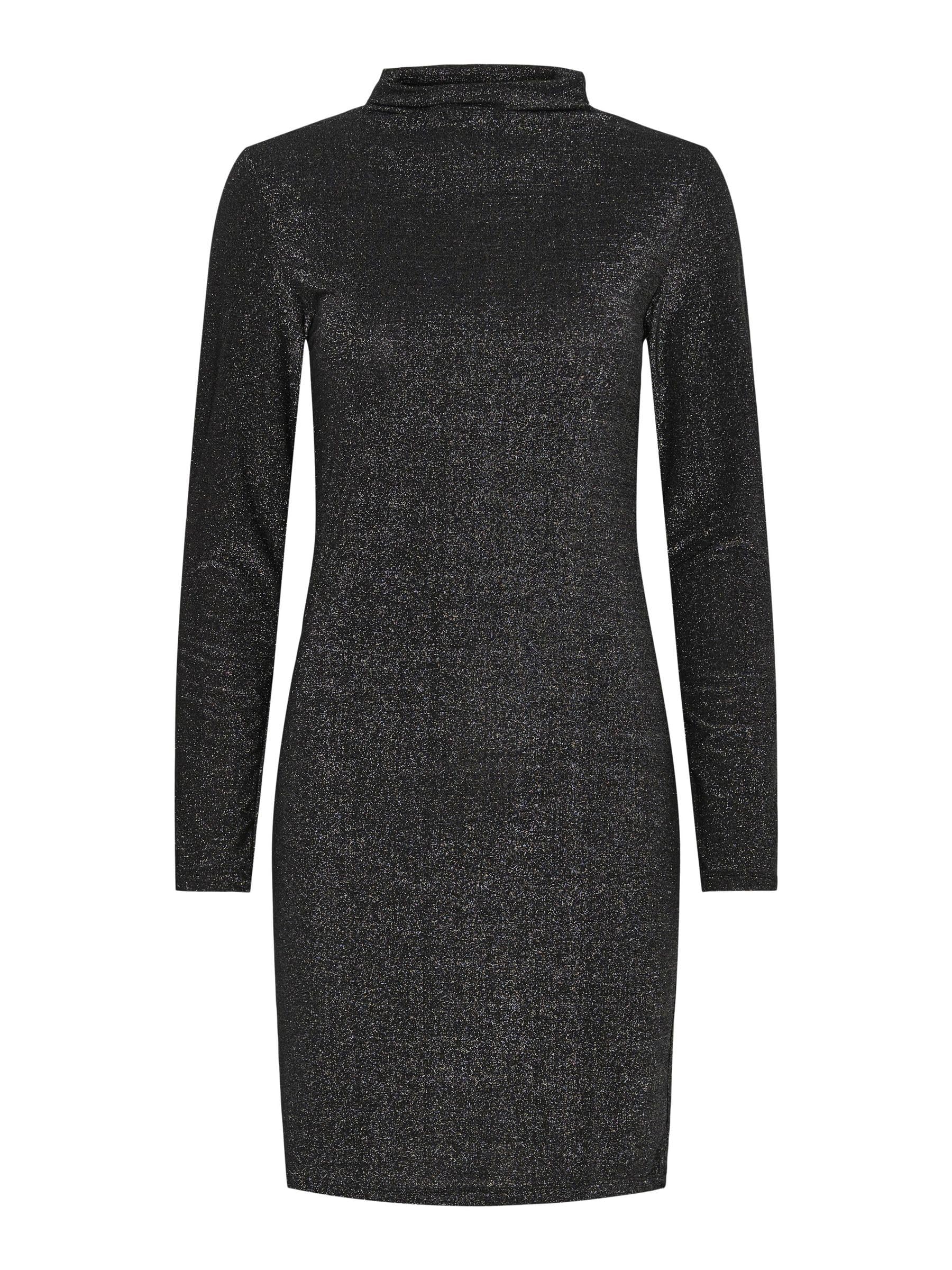 PIECES Women's Pcmonica LS Glitter Dress Noos Dress, Black/Detail:Silver, M
