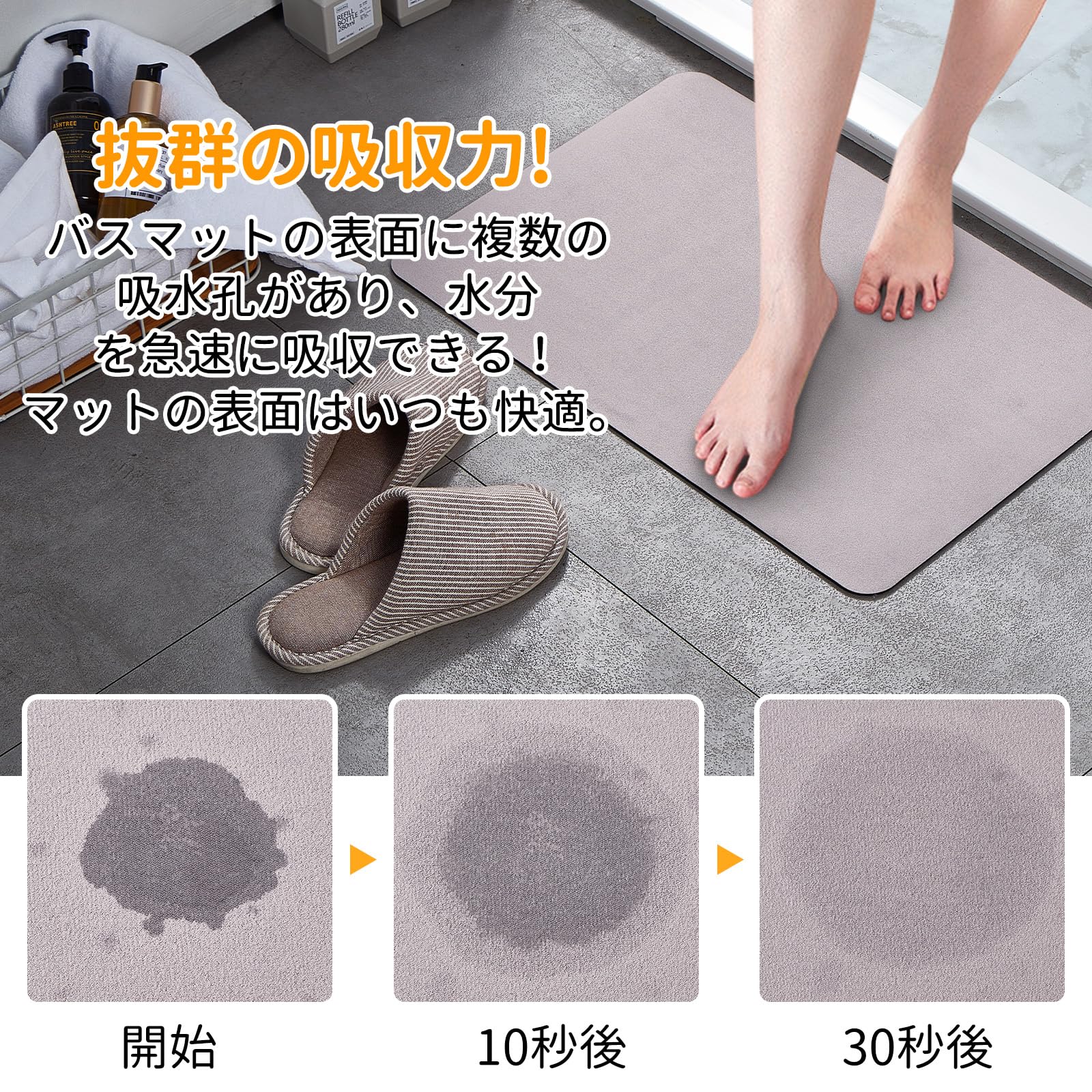 バスマット 約40x60cm 速乾 洗える ソフト ダークグレー バスマット