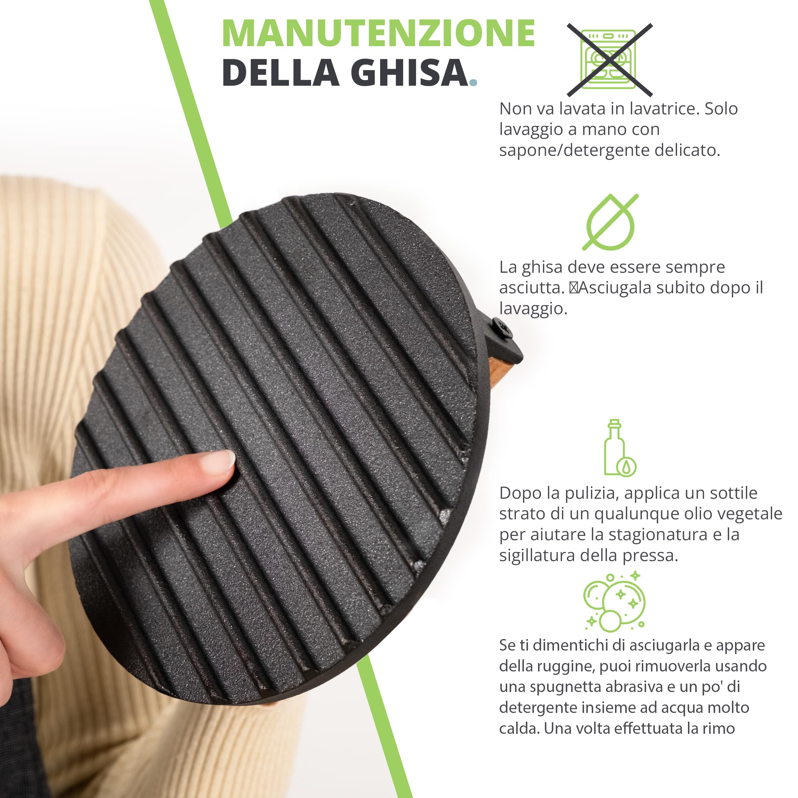 Pressa Hamburger Oliver's Kitchen ® - Pressa in Ghisa per Hamburger Diametro 19 cm – Impugnatura Confortevole – Base Antiaderente – Perfetta per Uso Professionale o Per Amanti del Barbecue