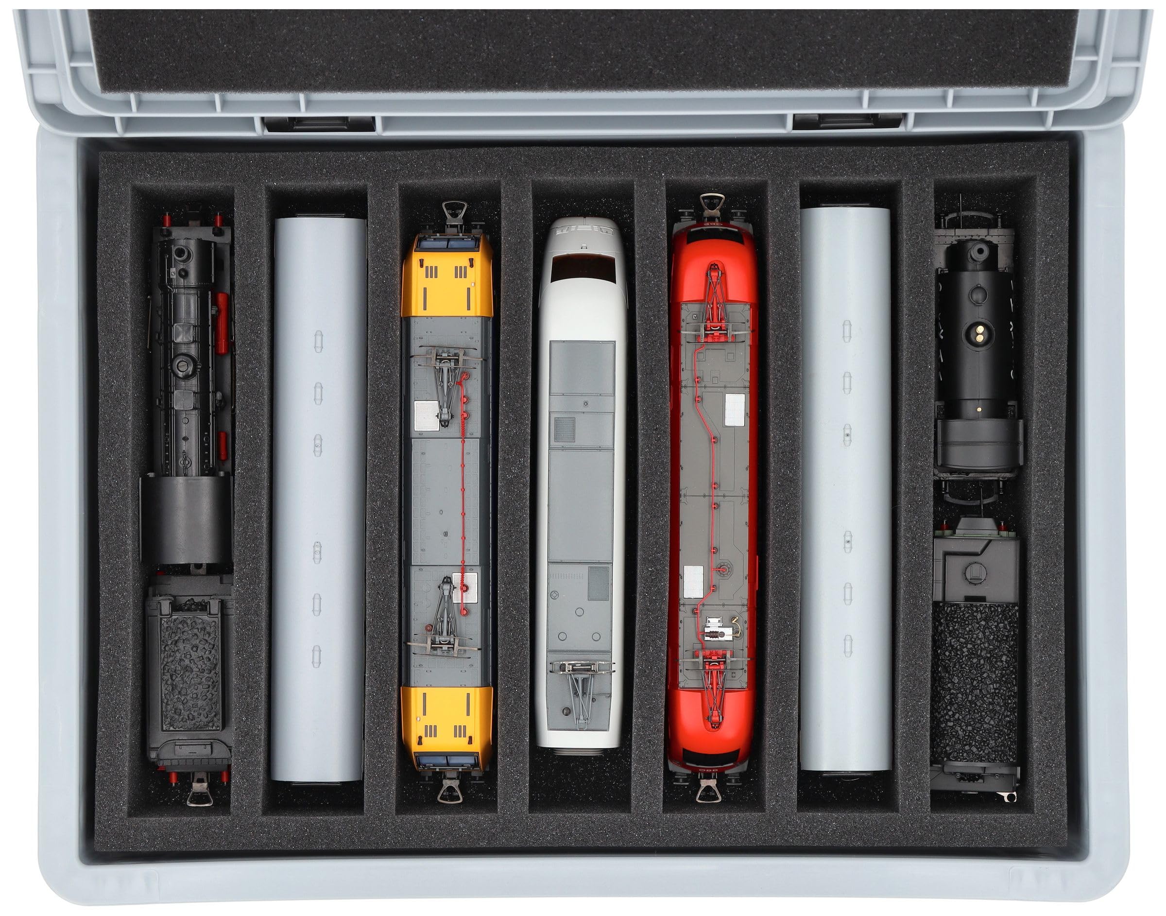 Feldherr Eurobox 40 x 30 cm Set für Modelleisenbahnen - Spur H0-7 Fächer - Schaumstoffeinlage für stehende Aufbewahrung - kompakte Transportlösung für Loks und Waggons