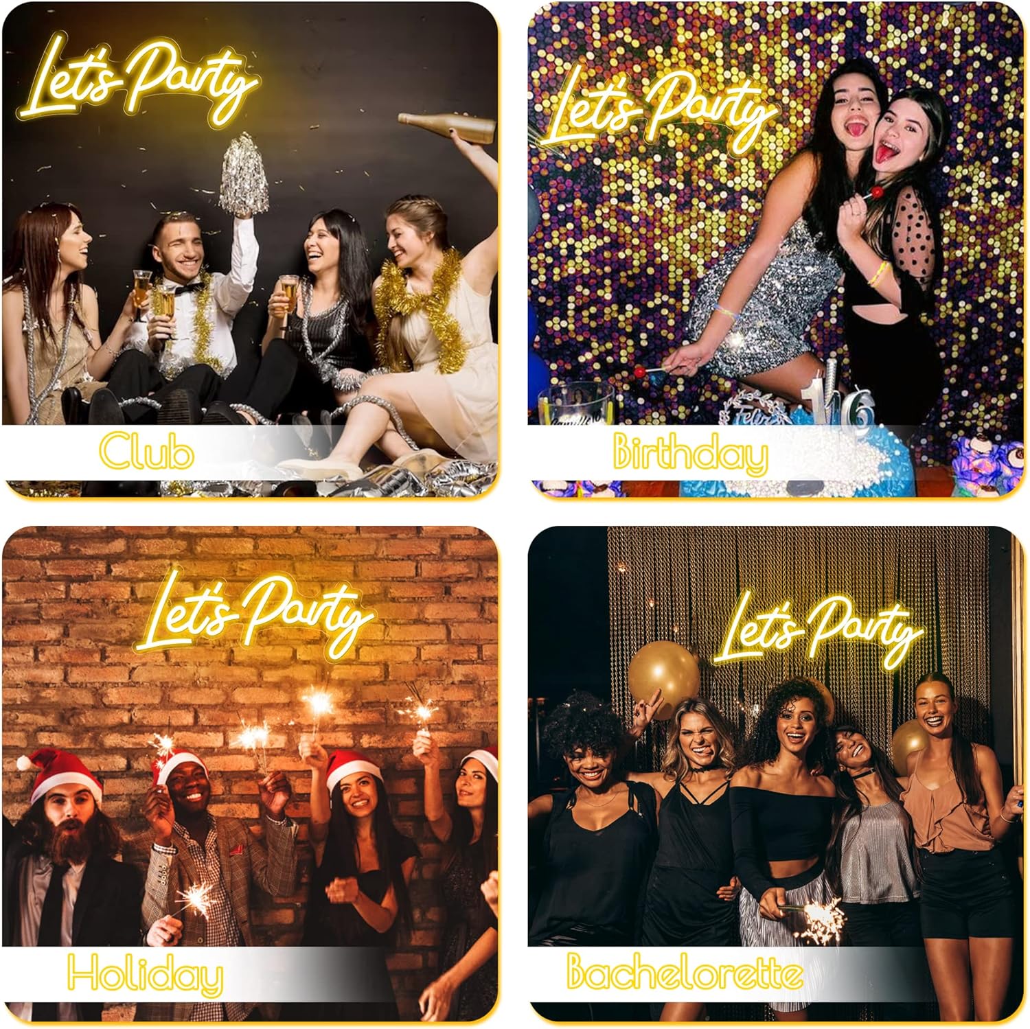 Kavaas Lets Party Neon Sign for Wall Decor - 16.5''x 6.9'' Let's Party Small Neon Signs for Birthday, Wedding, Bachelorette, Engagement Party Decorations (Warm White)