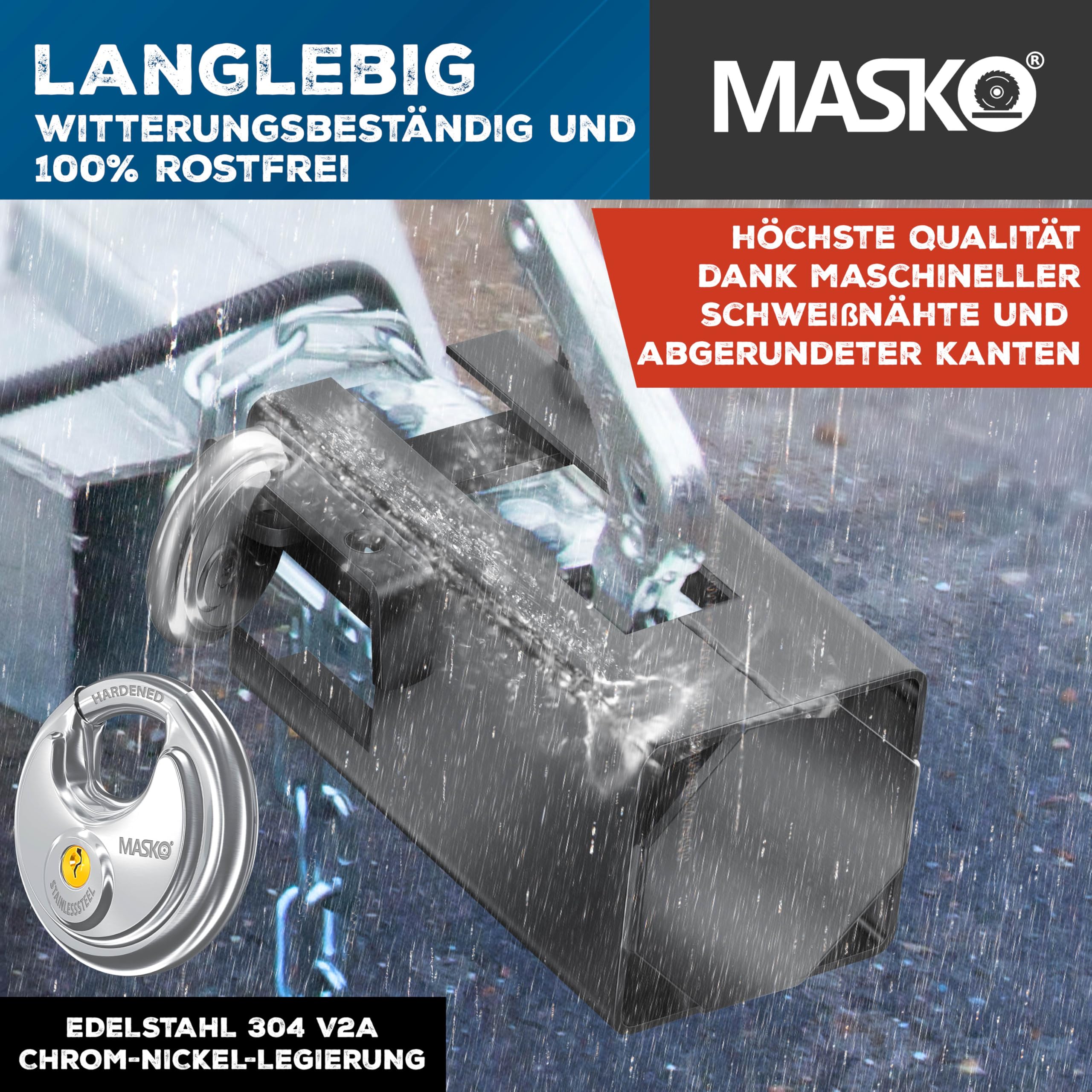 MASKO® Serratura per Rimorchio Con Sistema a Innesto - Agganciato e Sganciato, Protezione Antifurto, incl. Serratura a Disco, Chiave e Cappuccio di Protezione, Antracite