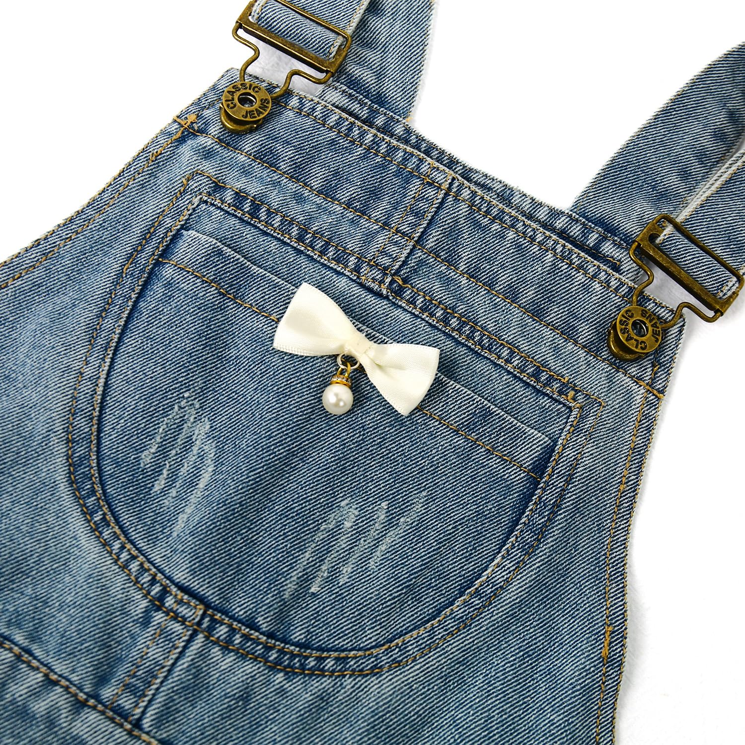 KIDSCOOL SPACE Salopette en jean pour fille, vêtements de travail en jean déchiré pour petit grand enfant