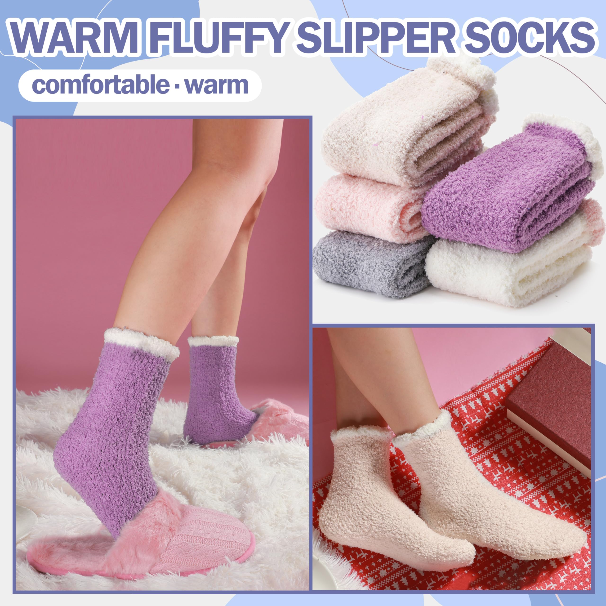 ANTSANG Womens Fuzzy Socks Fluffy Slipper Cozy Cabin Winter Soft Fleece Warm Comfy Thick Christmas Gift Socks: One Size Candy