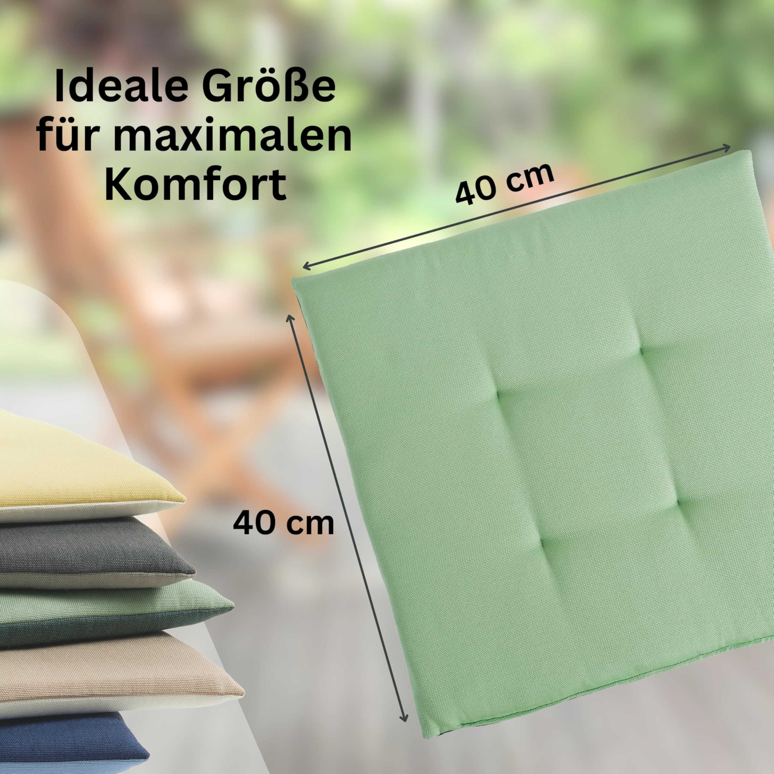 TOM TAILOR Oeko Tex - Juego de 6 cojines para silla (40 x 40 cm, lavables para comedor, silla de oficina, banco, suelo y muebles de jardín), color verde