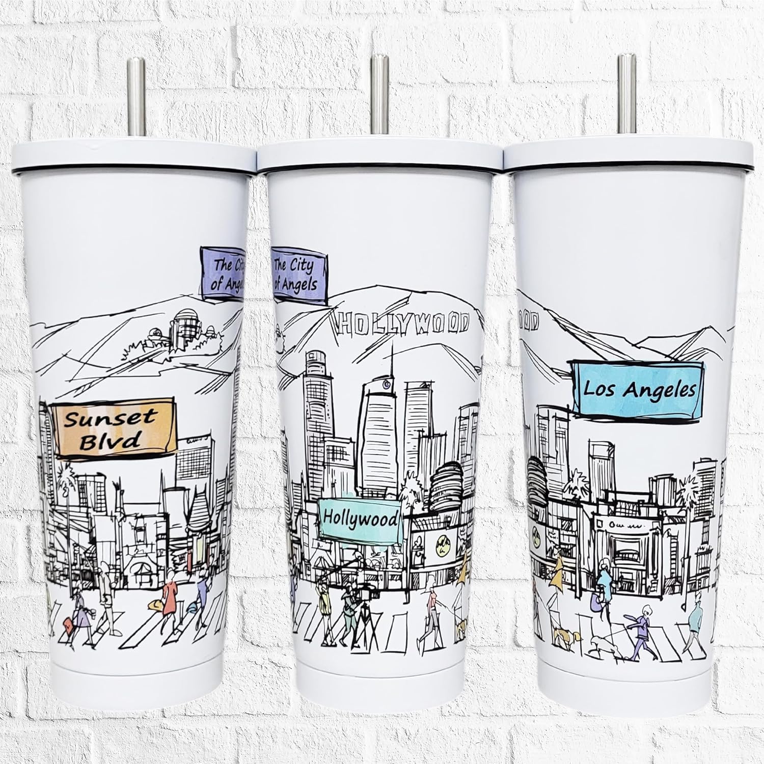 Cities Around the World 25 Oz Tumbler Series - Designed in the USA - Vacuum Insulated Tumbler with Lids & Straw - Stainless Steel Coffee Water Travel Mug, for Hot Cold Drink (Los Angeles) - Image 5
