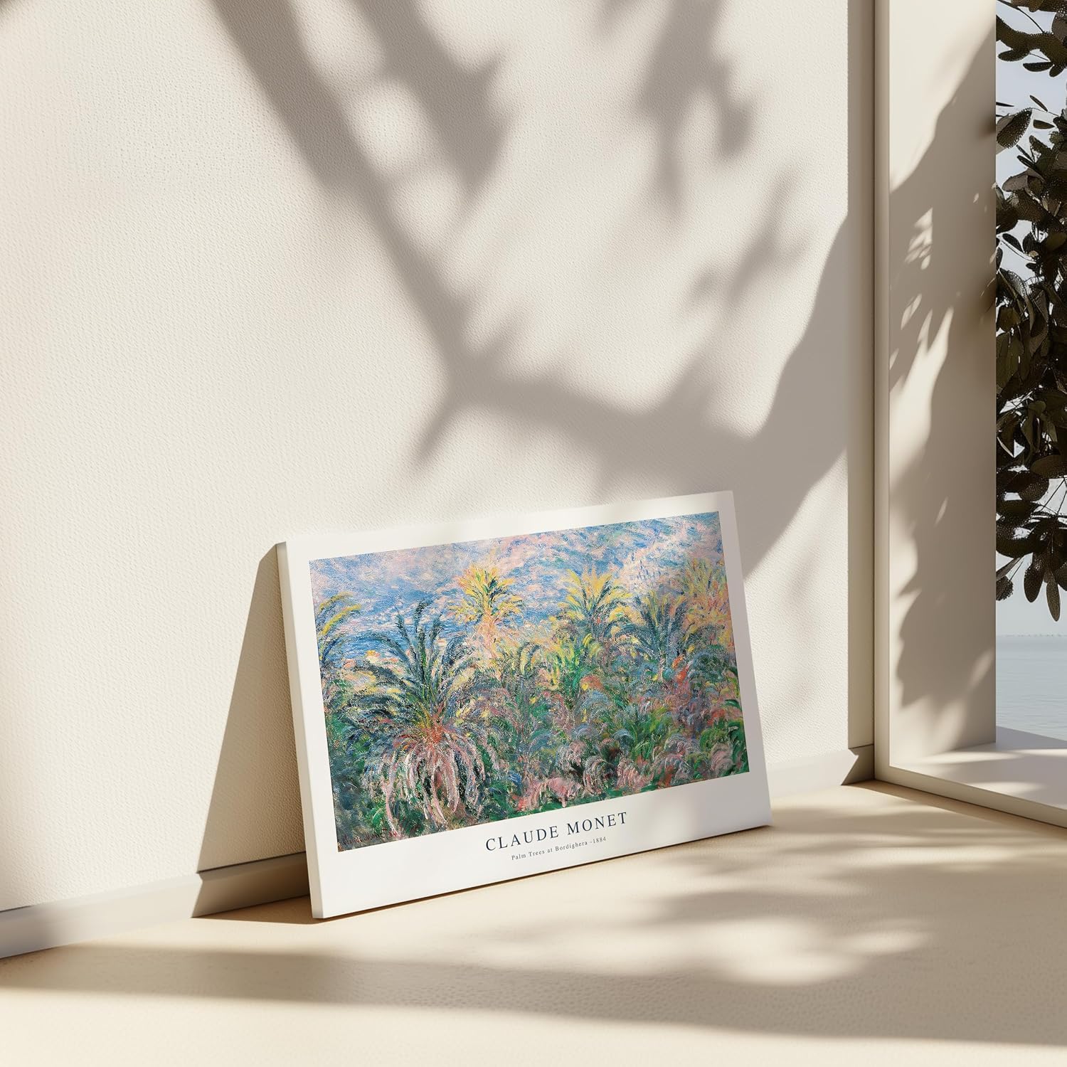 Poster Master Claude Monet Canvas - Palm Trees at Bordighera Print - Blue & Pink Sky Art - Abstract Gift for Artist, Friend - Aesthetic Wall Decor for Home, Office - 8x10 STRETCHED Canvas
