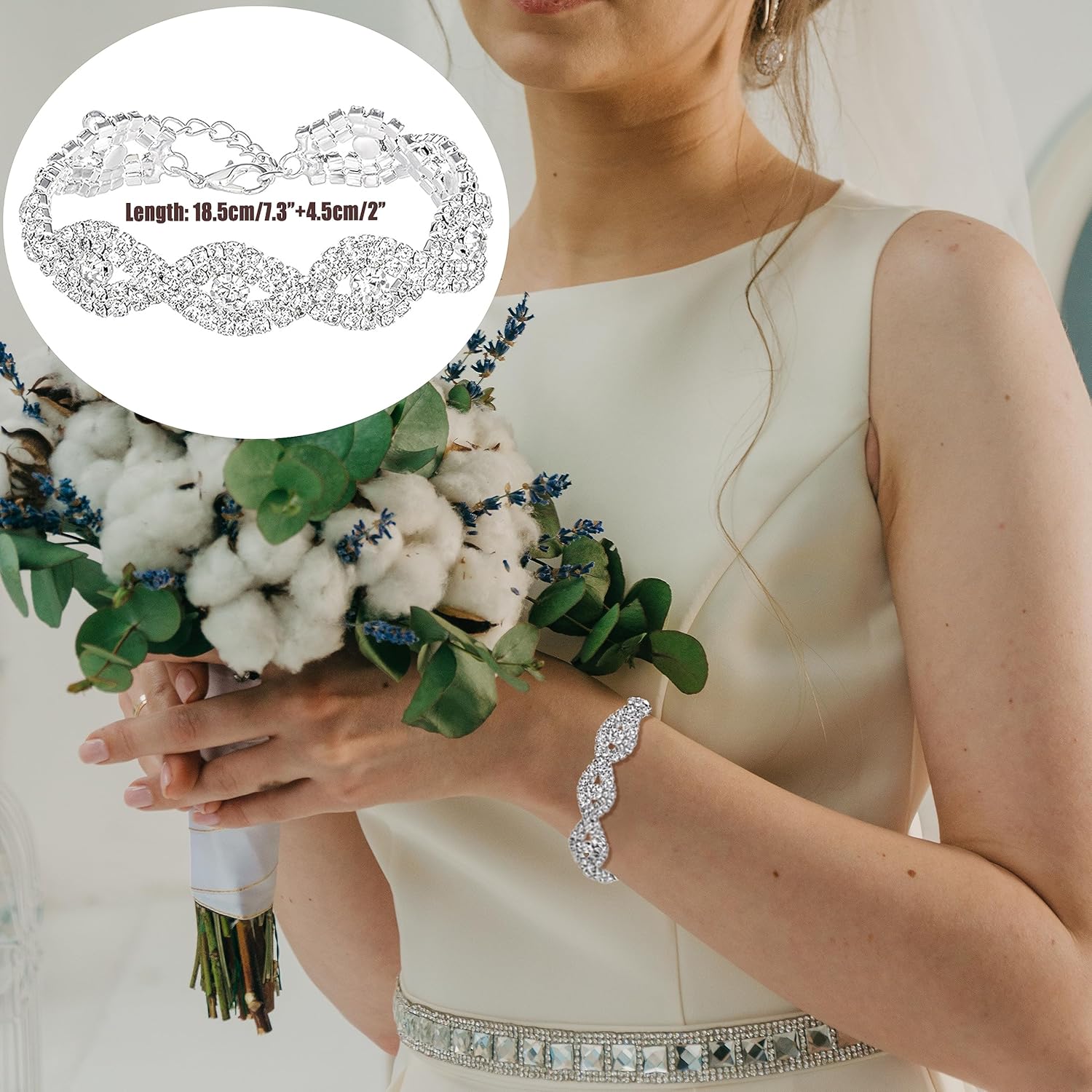 Rhinestone Stretch Bracelets for Women Shiny Bridal Stackable Bracelet Elastic Multilayer Strand Link Tennis Bracelets Set - Image 4